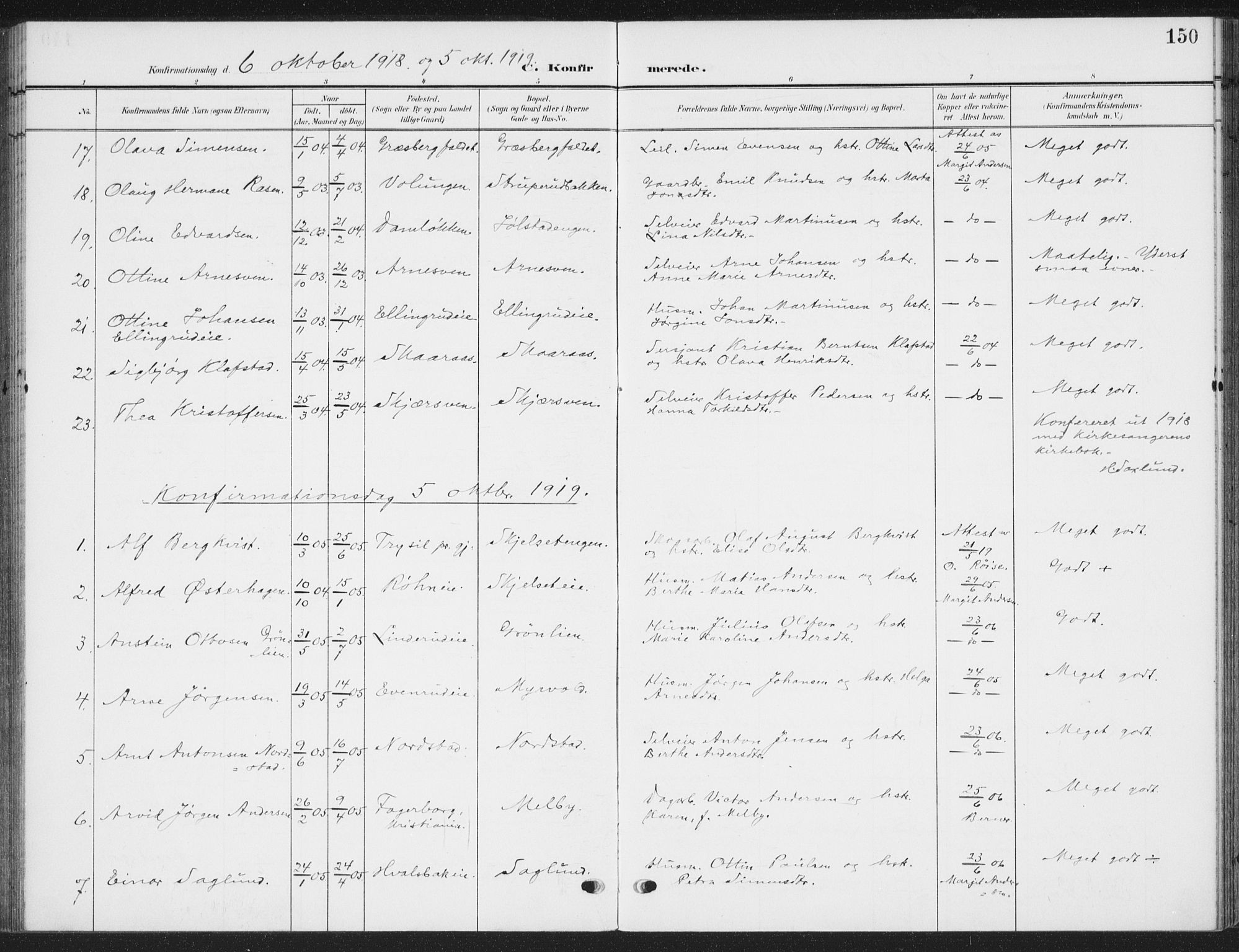 Romedal prestekontor, AV/SAH-PREST-004/K/L0009: Parish register (official) no. 9, 1906-1929, p. 150