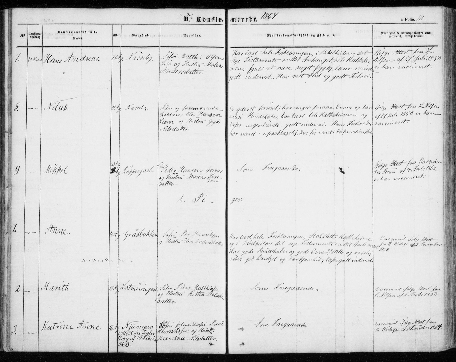 Nesseby sokneprestkontor, SATØ/S-1330/H/Ha/L0002kirke: Parish register (official) no. 2, 1856-1864, p. 111