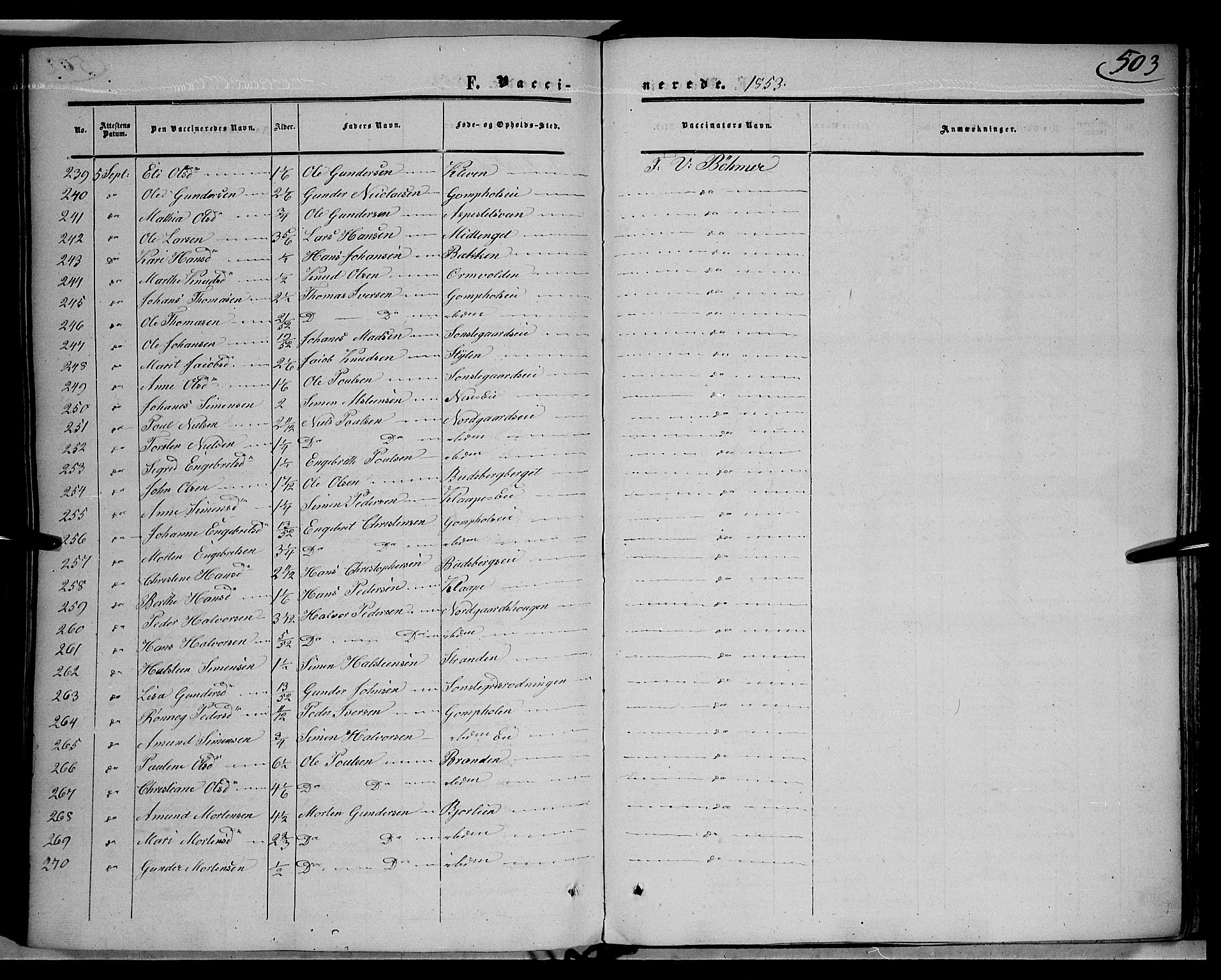 Gausdal prestekontor, SAH/PREST-090/H/Ha/Haa/L0008: Parish register (official) no. 8, 1850-1861, p. 503