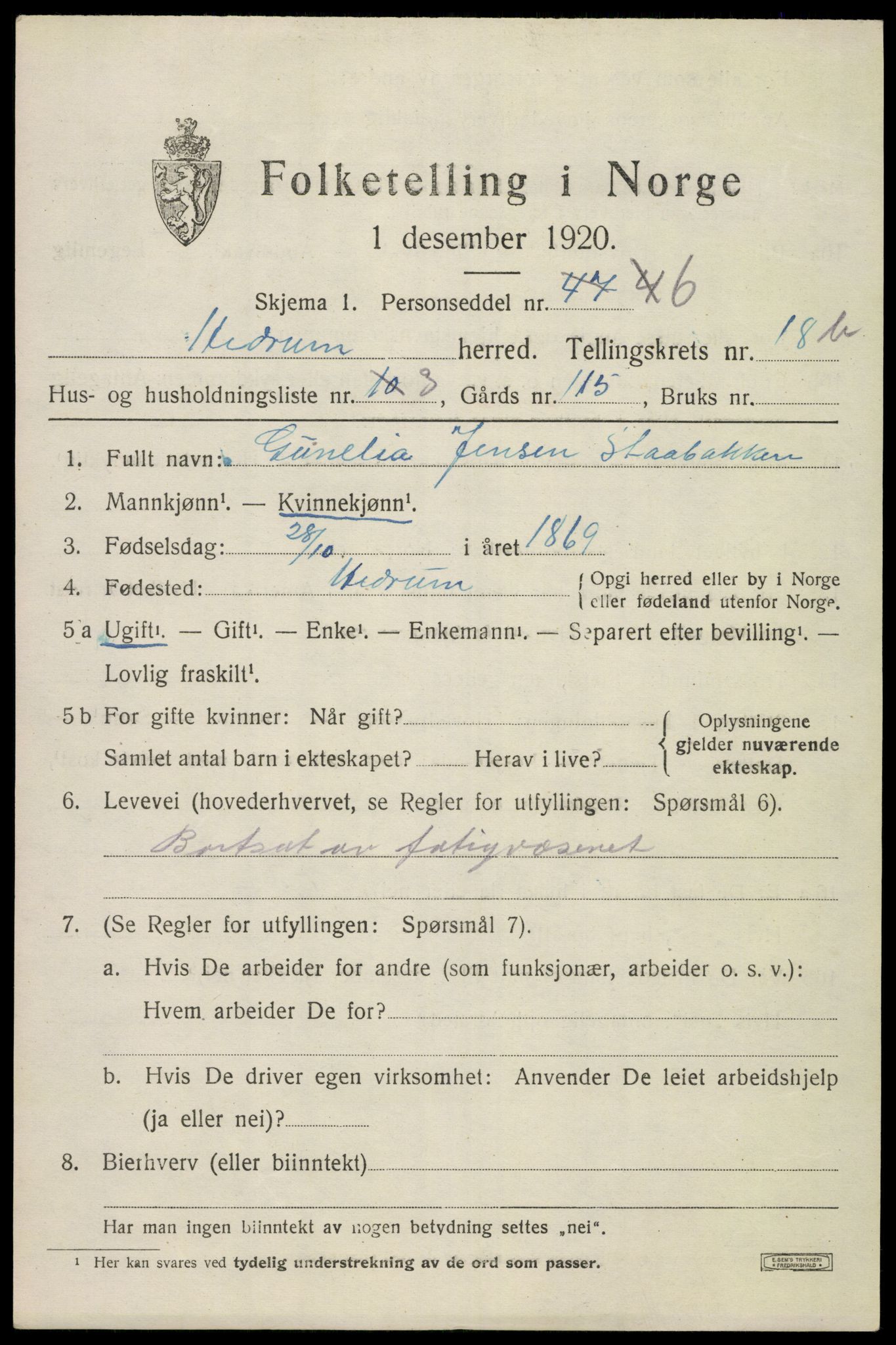 SAKO, 1920 census for Hedrum, 1920, p. 11039