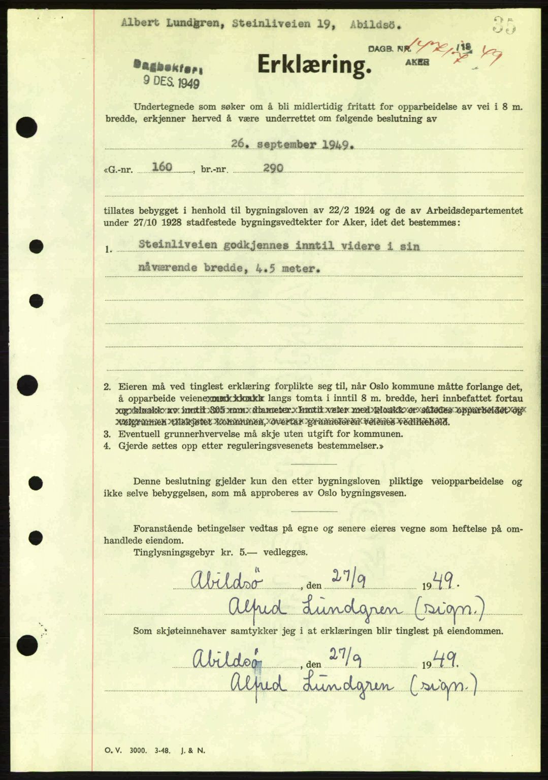 Oslo byskriverembete, AV/SAO-A-10227/G/Gb/Gbd/Gbda/L0017: Mortgage book no. A215, 1949-1950, Diary no: : 14717/1949