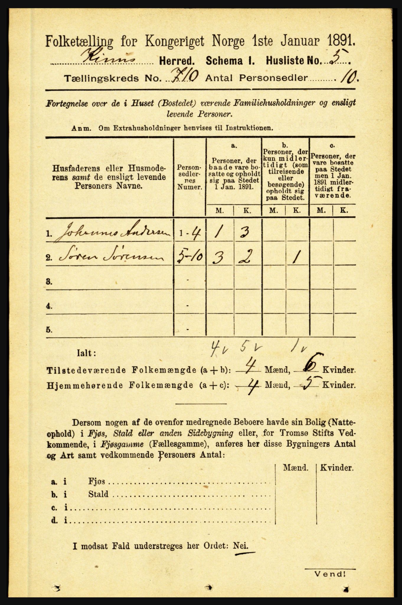 RA, 1891 census for 1437 Kinn, 1891, p. 3761