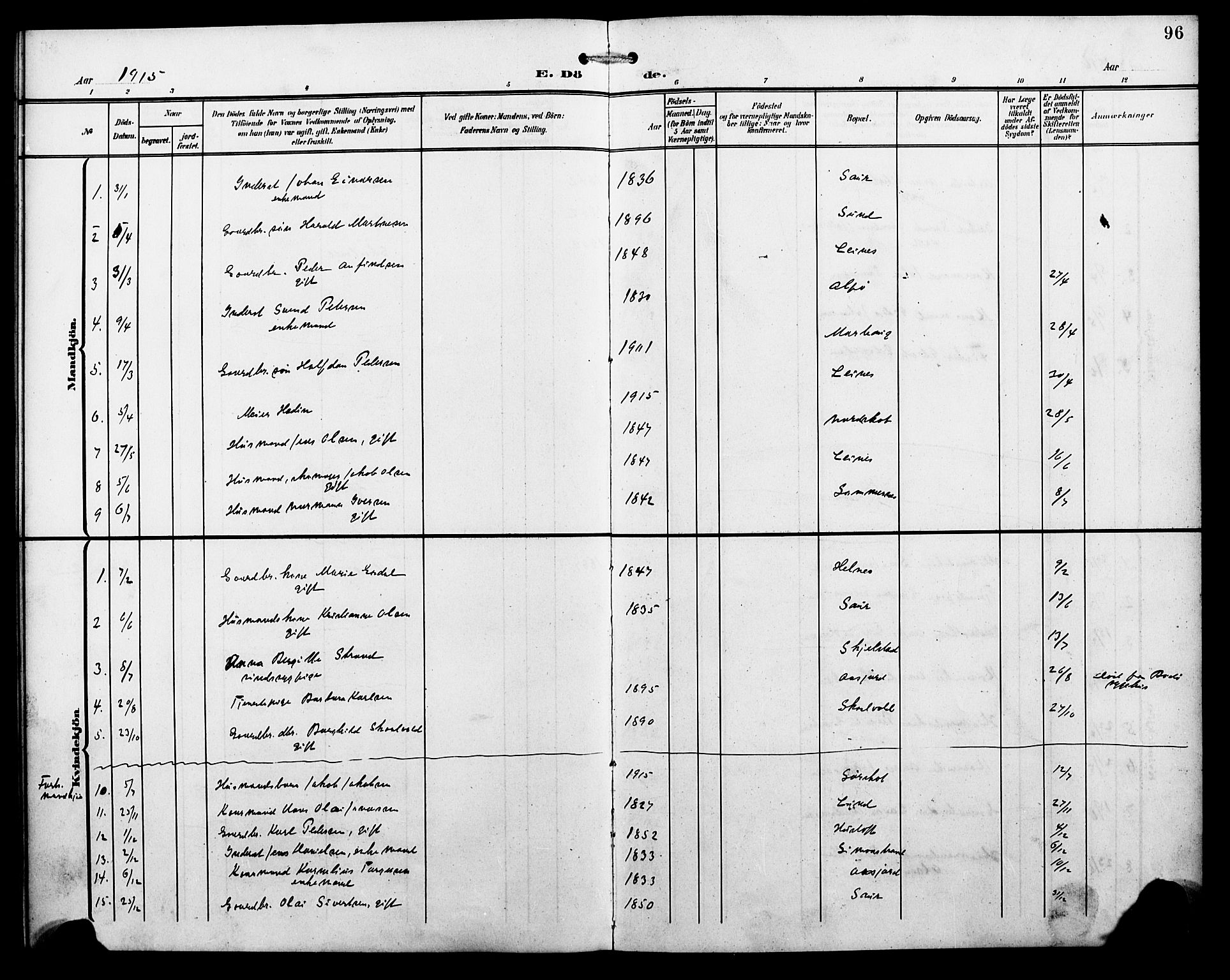 Ministerialprotokoller, klokkerbøker og fødselsregistre - Nordland, AV/SAT-A-1459/857/L0829: Parish register (copy) no. 857C04, 1906-1916, p. 96