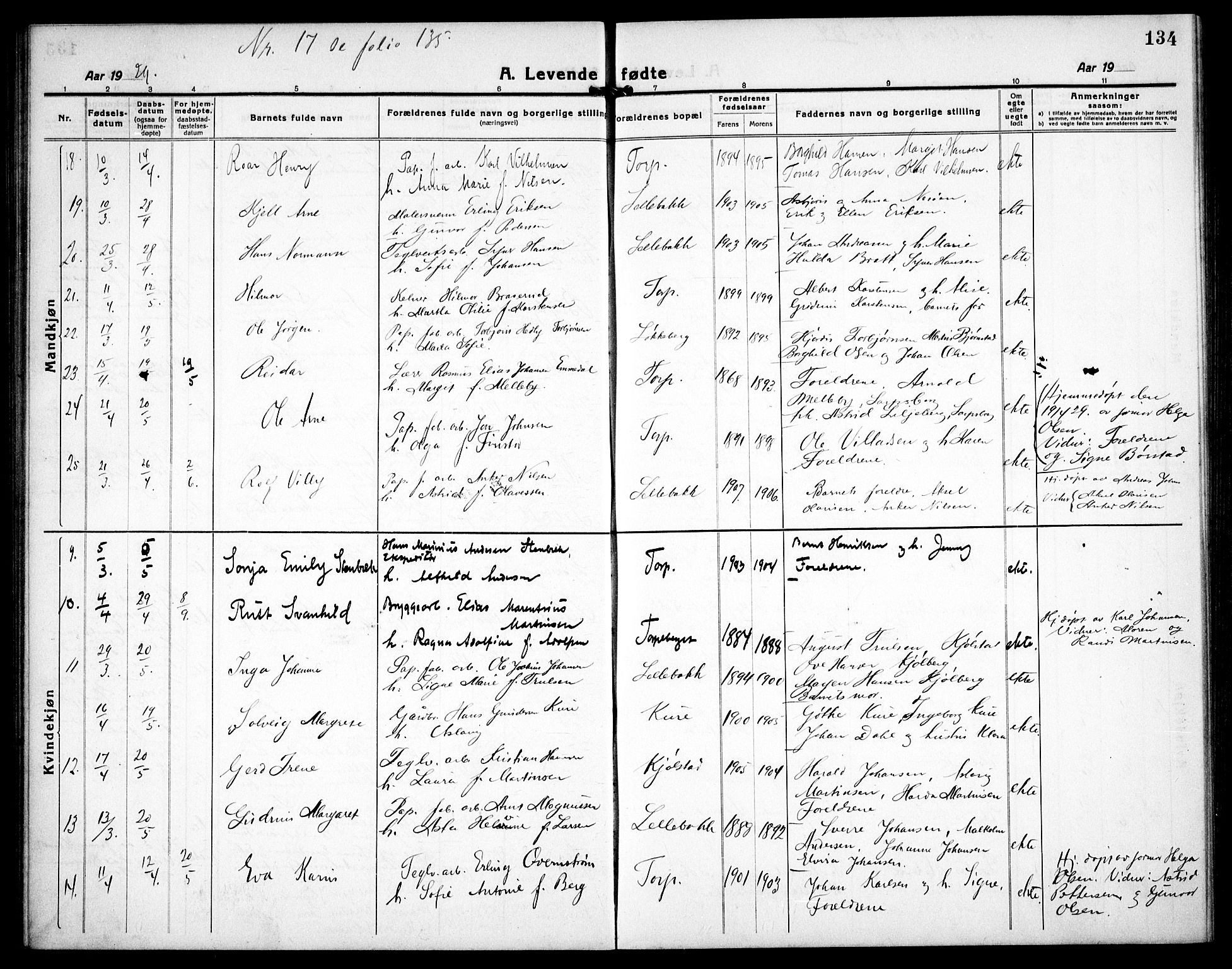 Borge prestekontor Kirkebøker, SAO/A-10903/G/Ga/L0003: Parish register (copy) no. I 3, 1918-1939, p. 134
