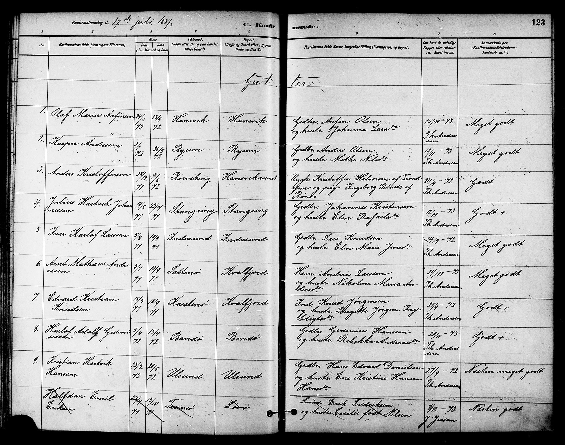 Ministerialprotokoller, klokkerbøker og fødselsregistre - Nord-Trøndelag, SAT/A-1458/786/L0686: Parish register (official) no. 786A02, 1880-1887, p. 123