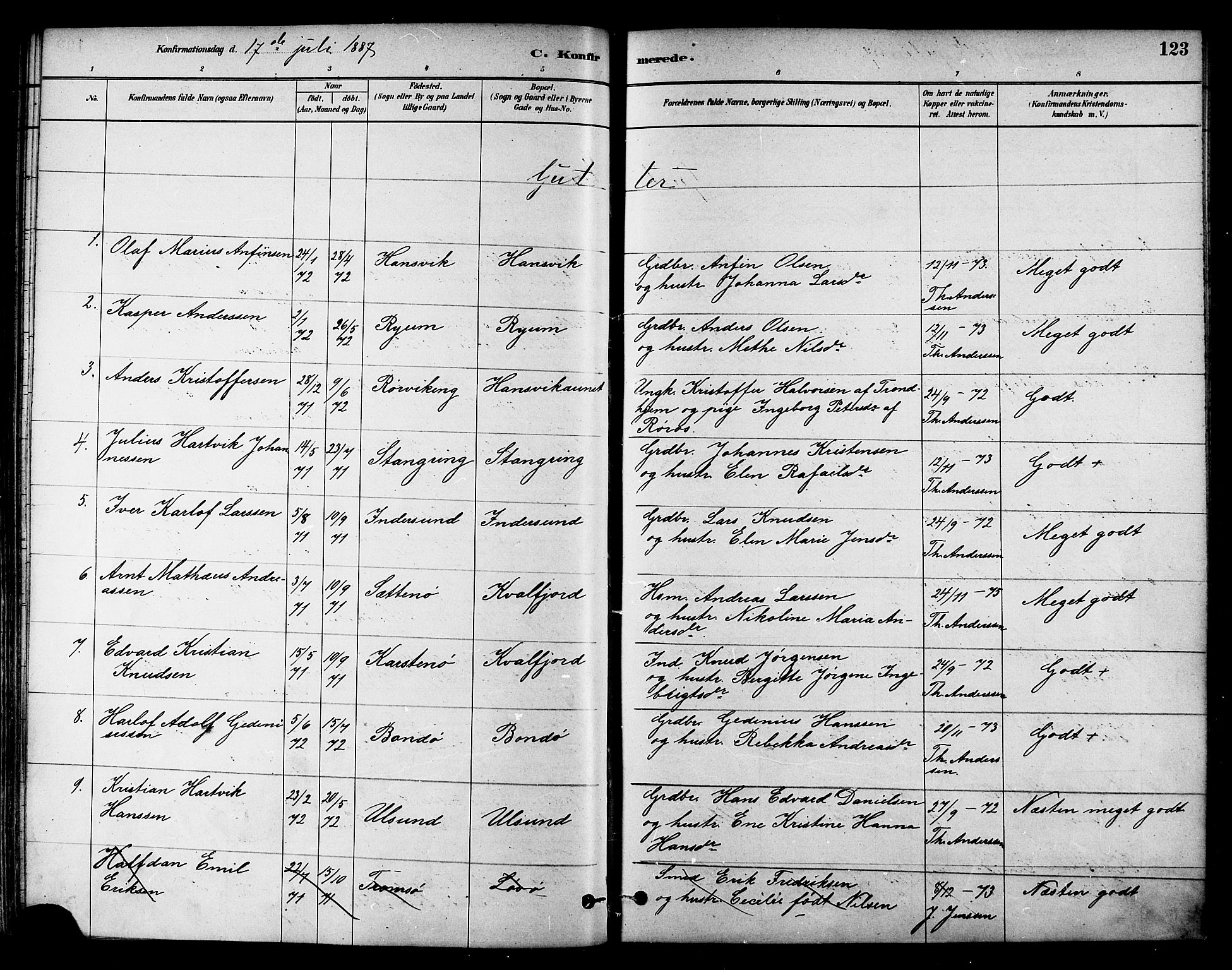 Ministerialprotokoller, klokkerbøker og fødselsregistre - Nord-Trøndelag, AV/SAT-A-1458/786/L0686: Parish register (official) no. 786A02, 1880-1887, p. 123