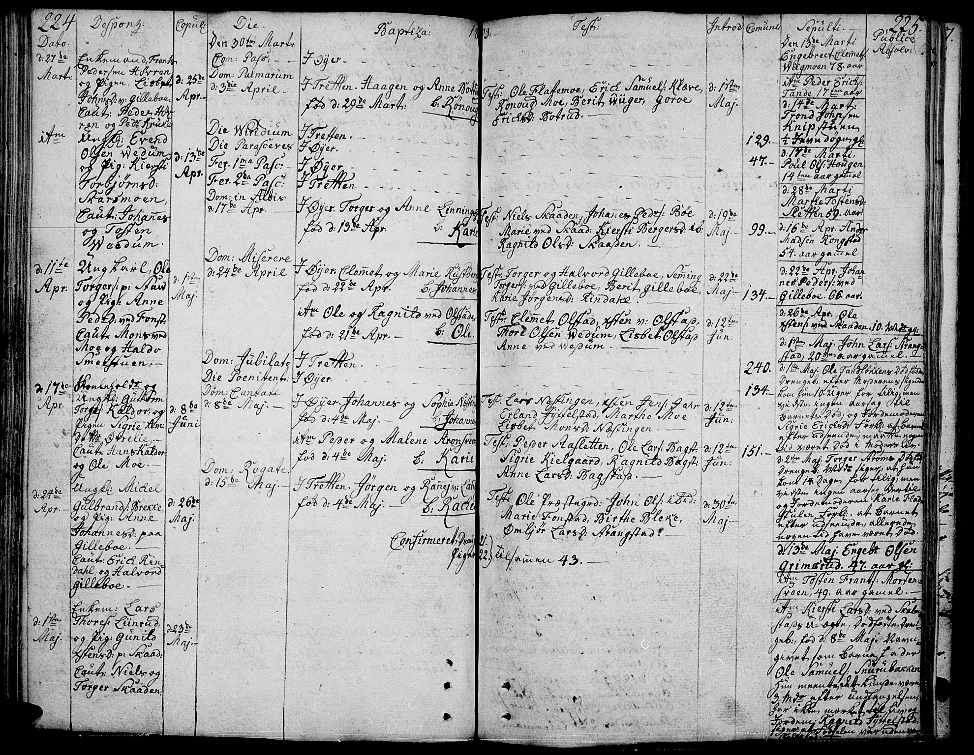 Øyer prestekontor, SAH/PREST-084/H/Ha/Haa/L0003: Parish register (official) no. 3, 1784-1824, p. 224-225