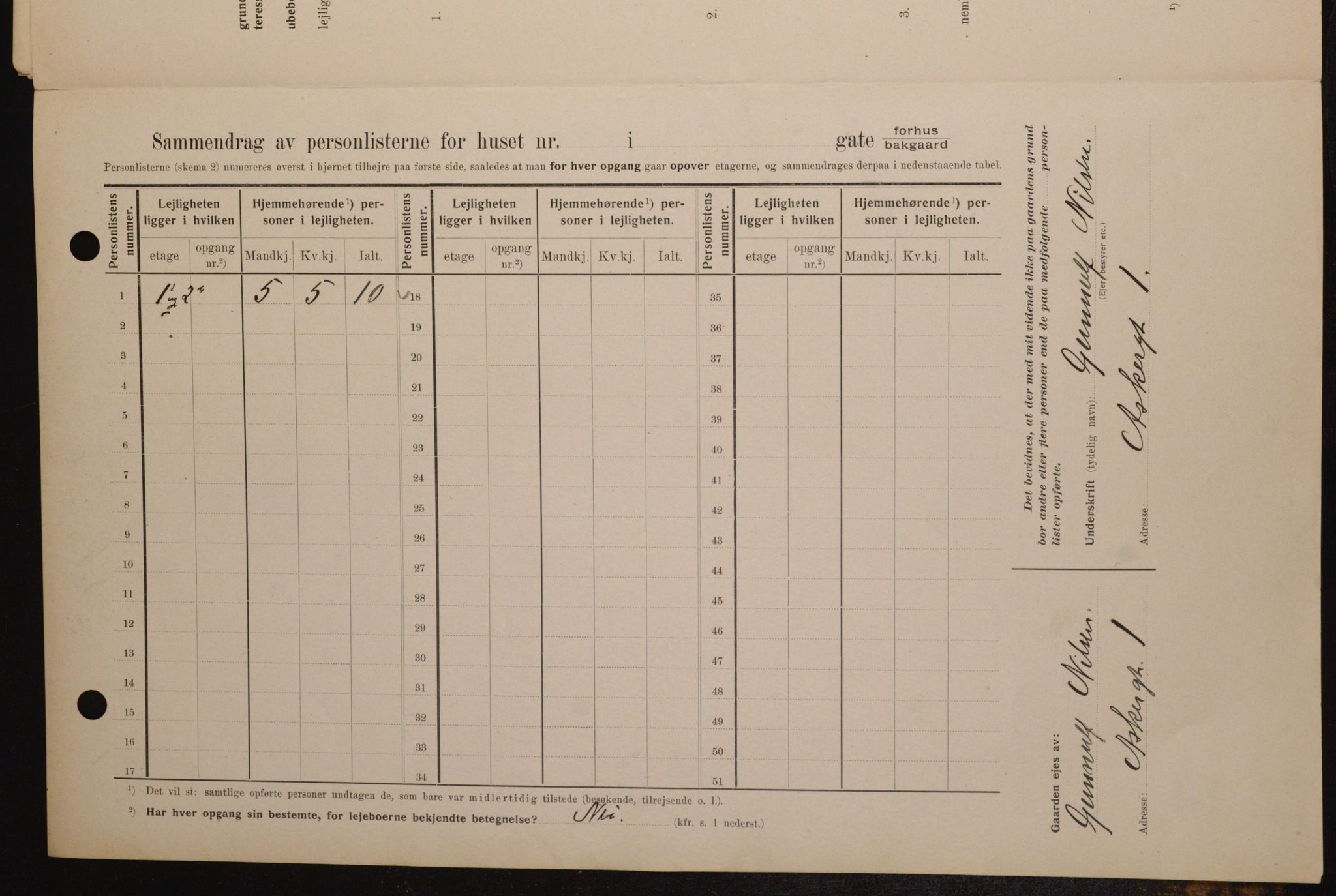 OBA, Municipal Census 1909 for Kristiania, 1909, p. 2342