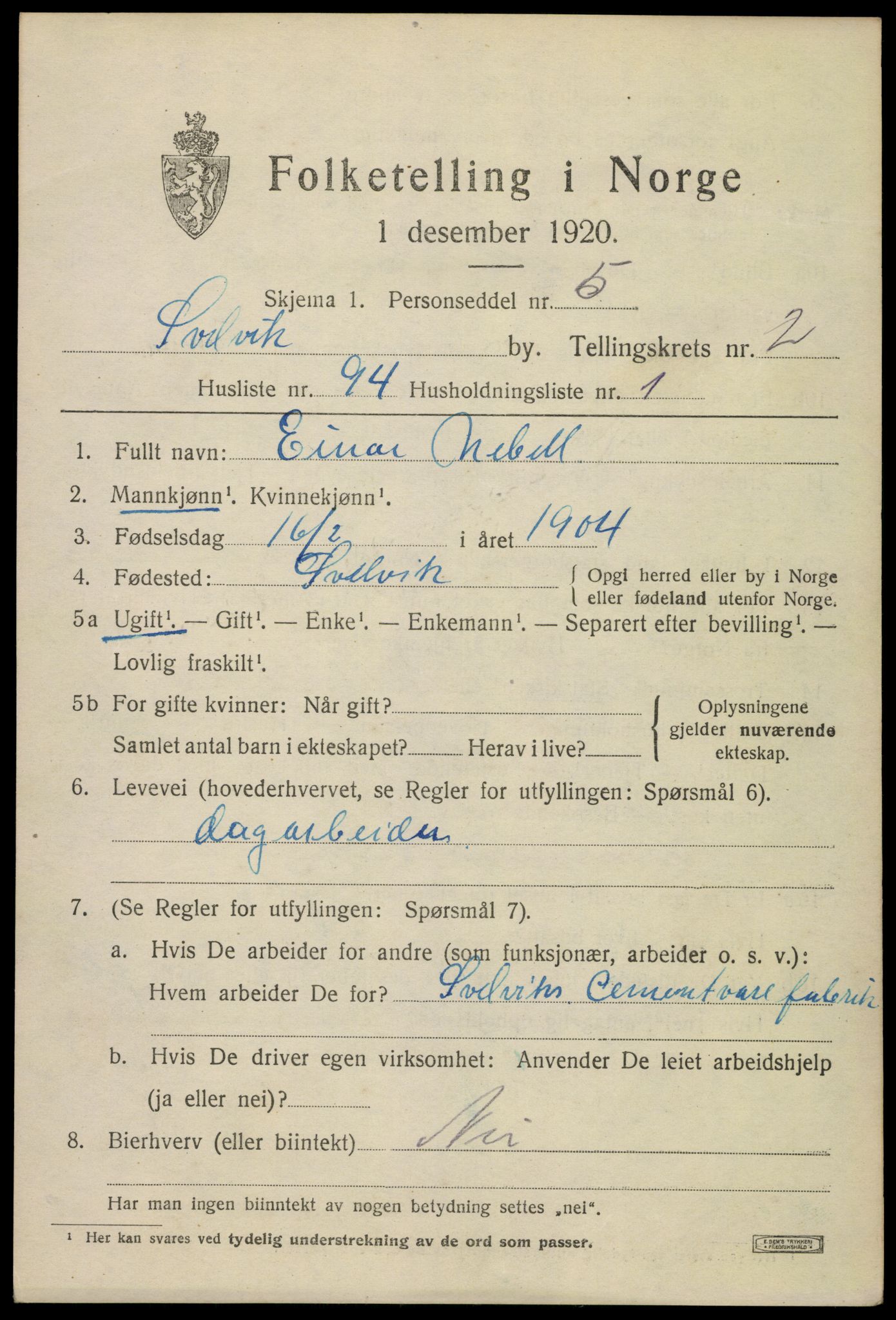 SAKO, 1920 census for Svelvik, 1920, p. 3363