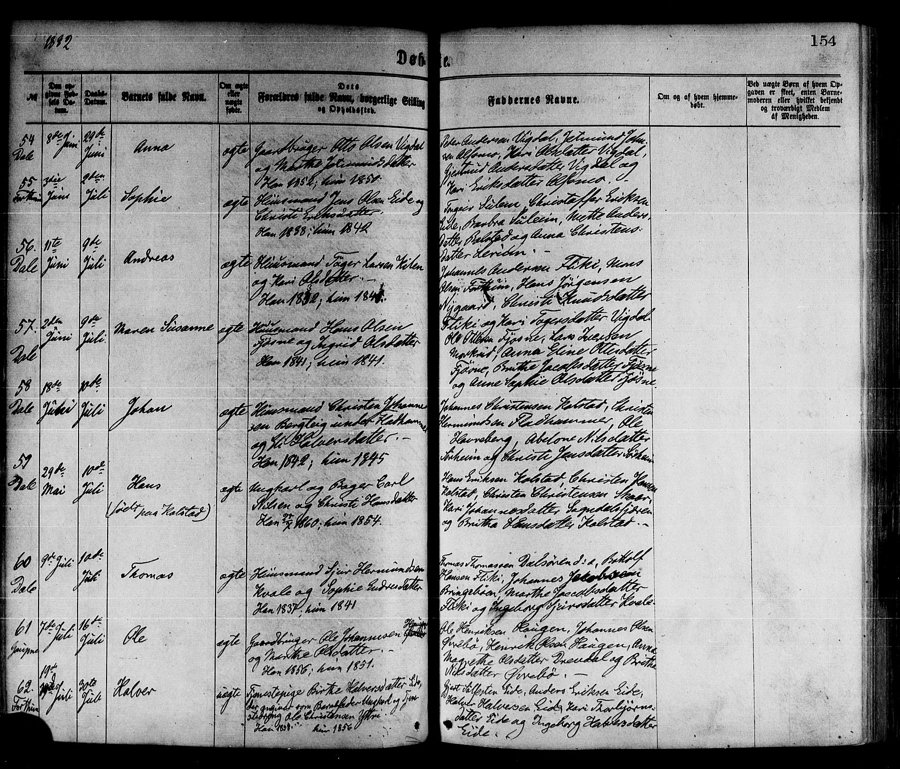 Luster sokneprestembete, AV/SAB-A-81101/H/Haa/Haaa/L0010: Parish register (official) no. A 10, 1871-1886, p. 154