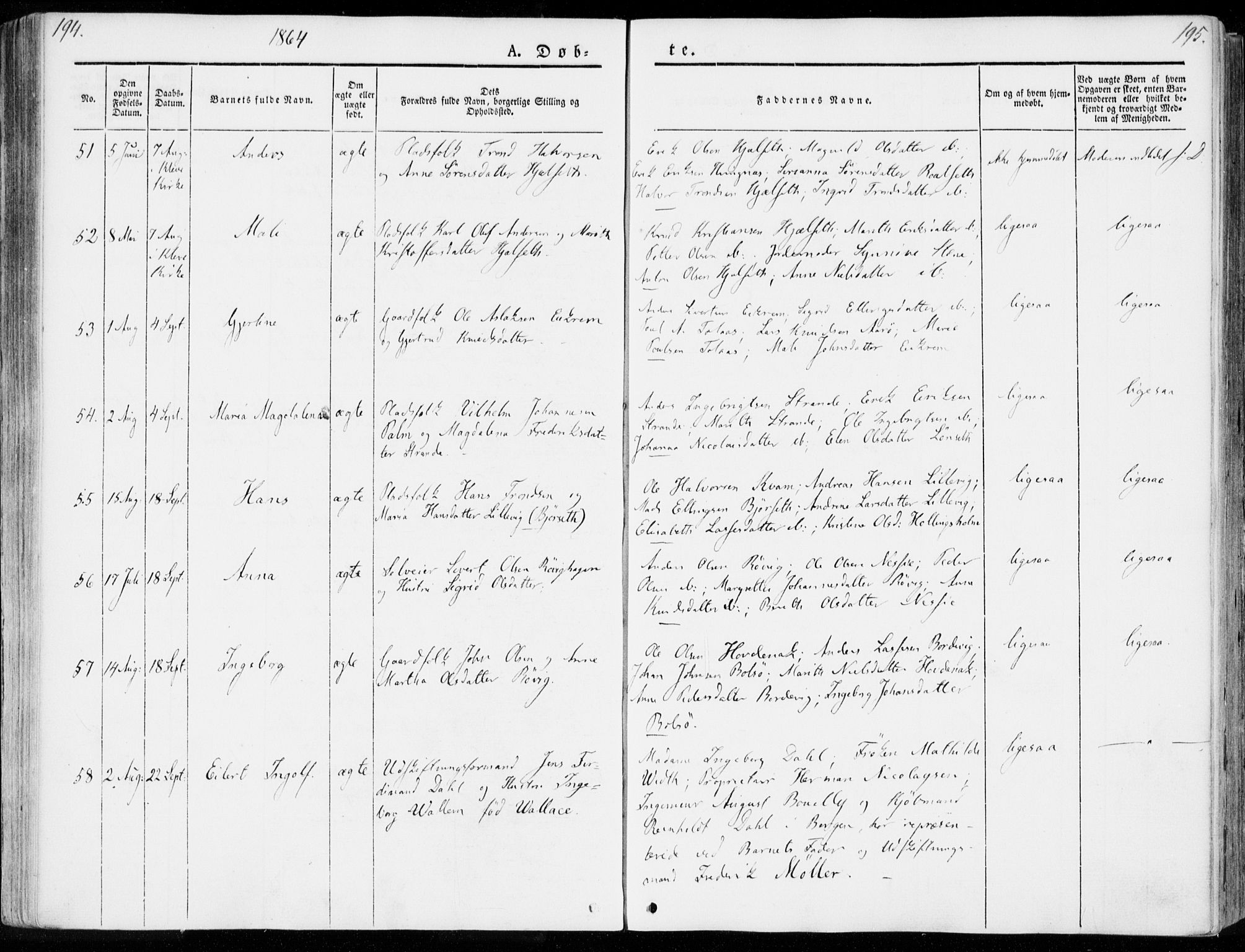 Ministerialprotokoller, klokkerbøker og fødselsregistre - Møre og Romsdal, AV/SAT-A-1454/555/L0653: Parish register (official) no. 555A04, 1843-1869, p. 194-195