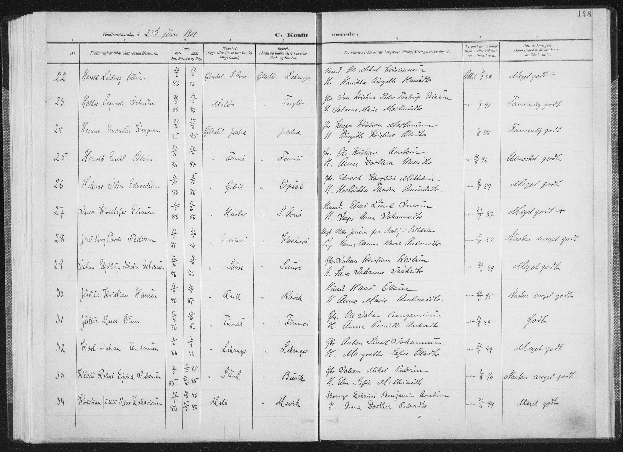 Ministerialprotokoller, klokkerbøker og fødselsregistre - Nordland, AV/SAT-A-1459/805/L0102: Parish register (official) no. 805A08I, 1900-1909, p. 148