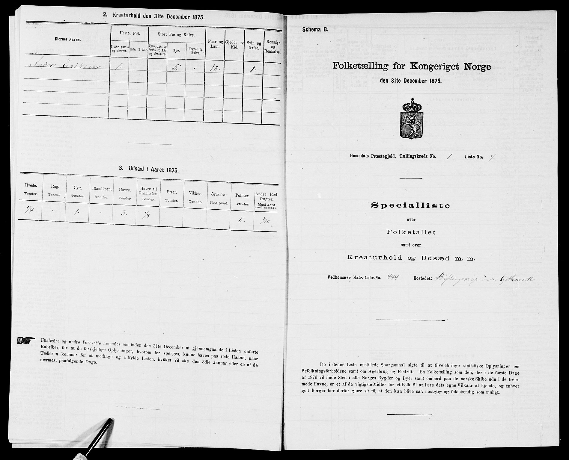 SAK, 1875 census for 0924P Homedal, 1875, p. 23