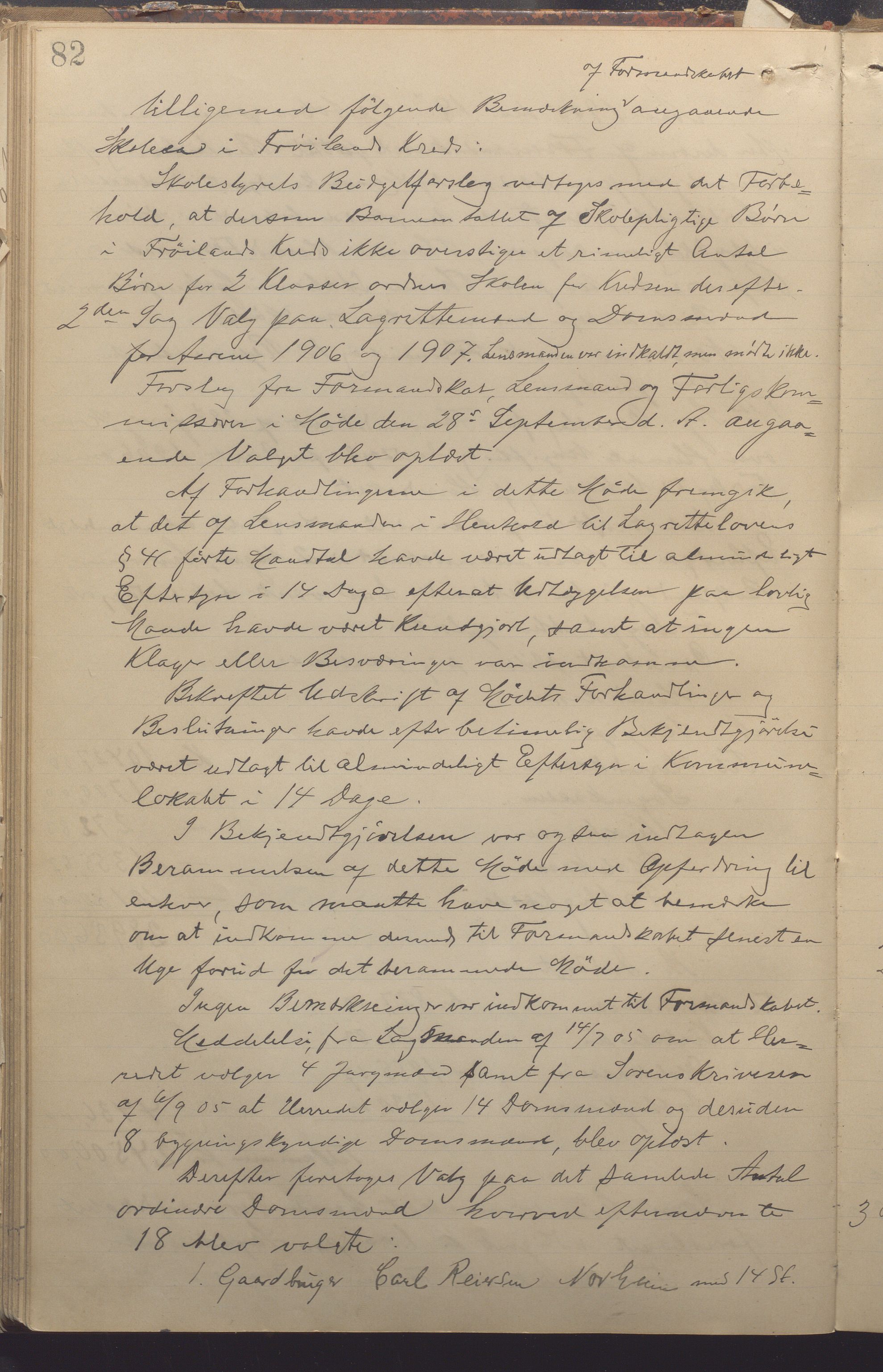 Time kommune - Formannskapet, IKAR/K-100592/A/Aa/L0005: Møtebok, 1901-1910, p. 82a