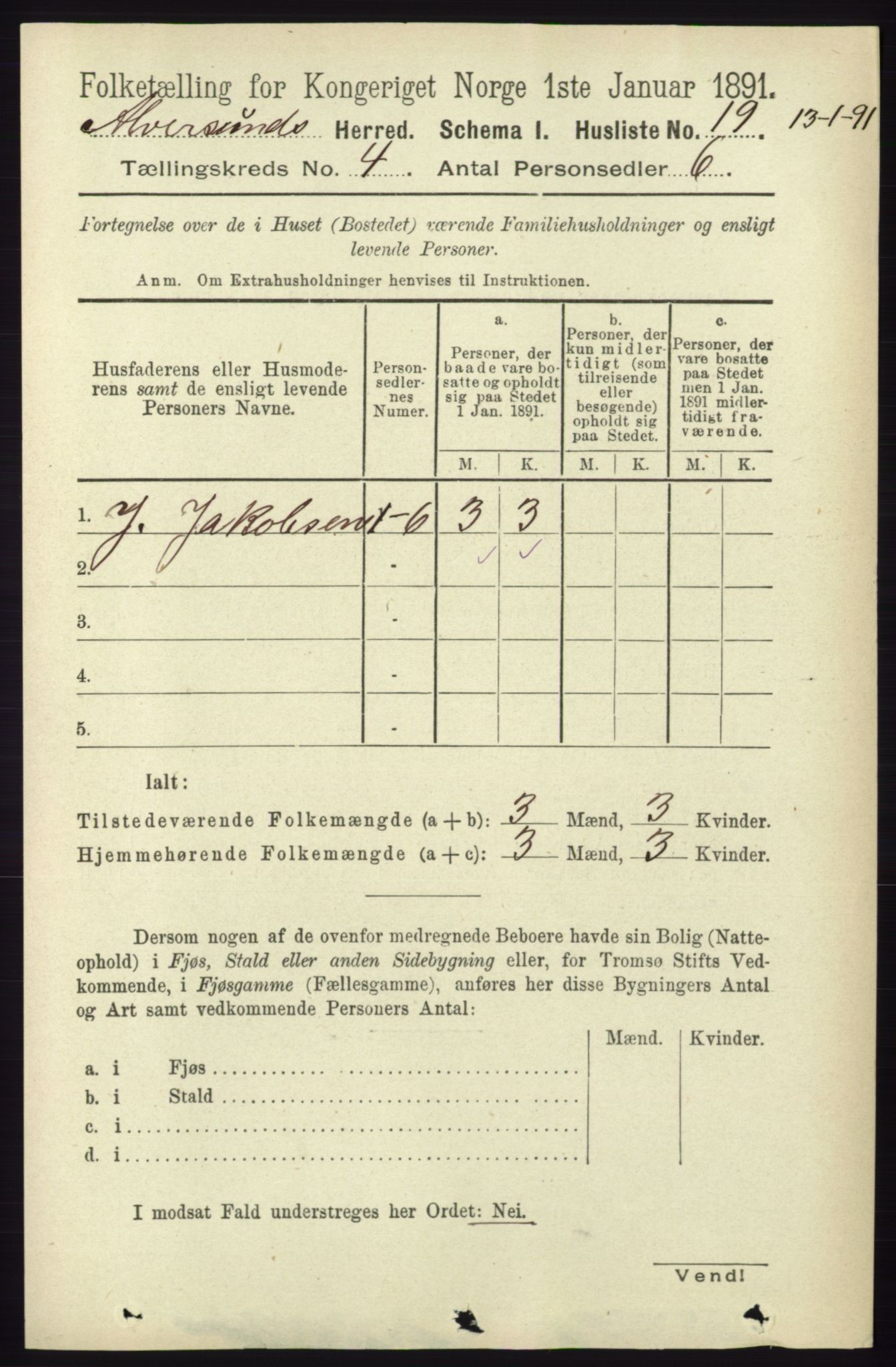 RA, 1891 census for 1257 Alversund, 1891, p. 1629