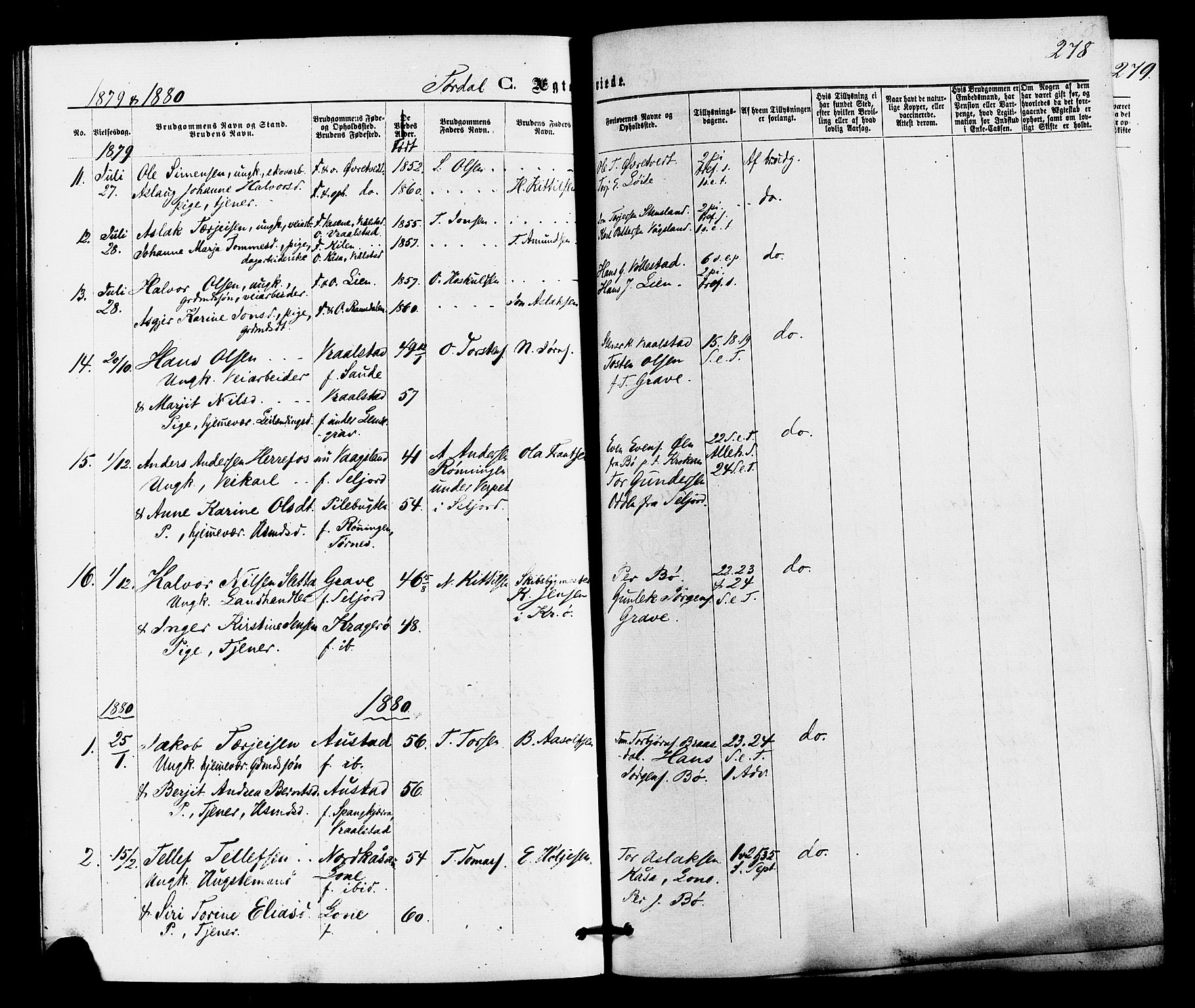 Drangedal kirkebøker, SAKO/A-258/F/Fa/L0009: Parish register (official) no. 9 /2, 1872-1884, p. 278