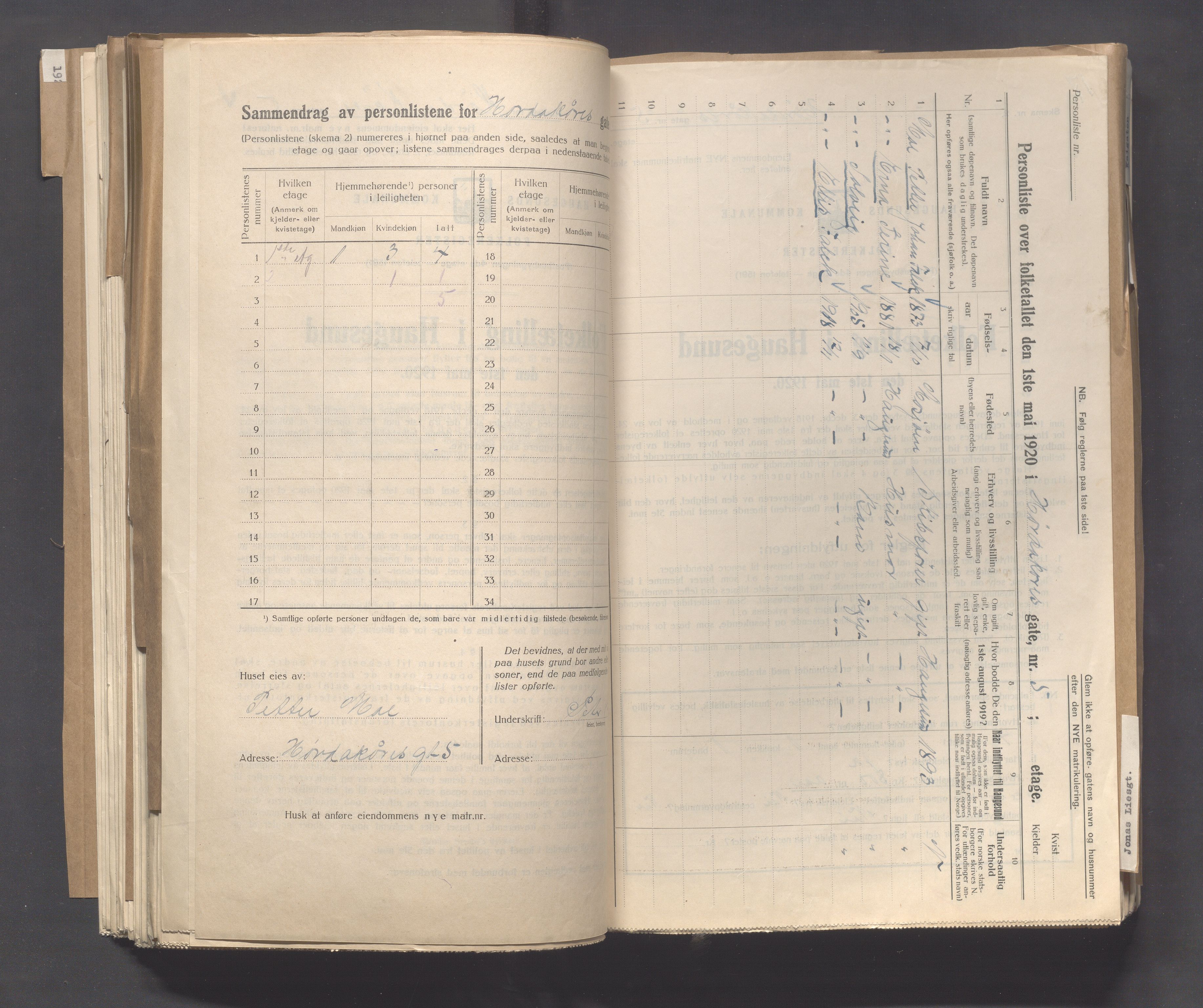 IKAR, Local census 1.5.1920 for Haugesund, 1920, p. 2197