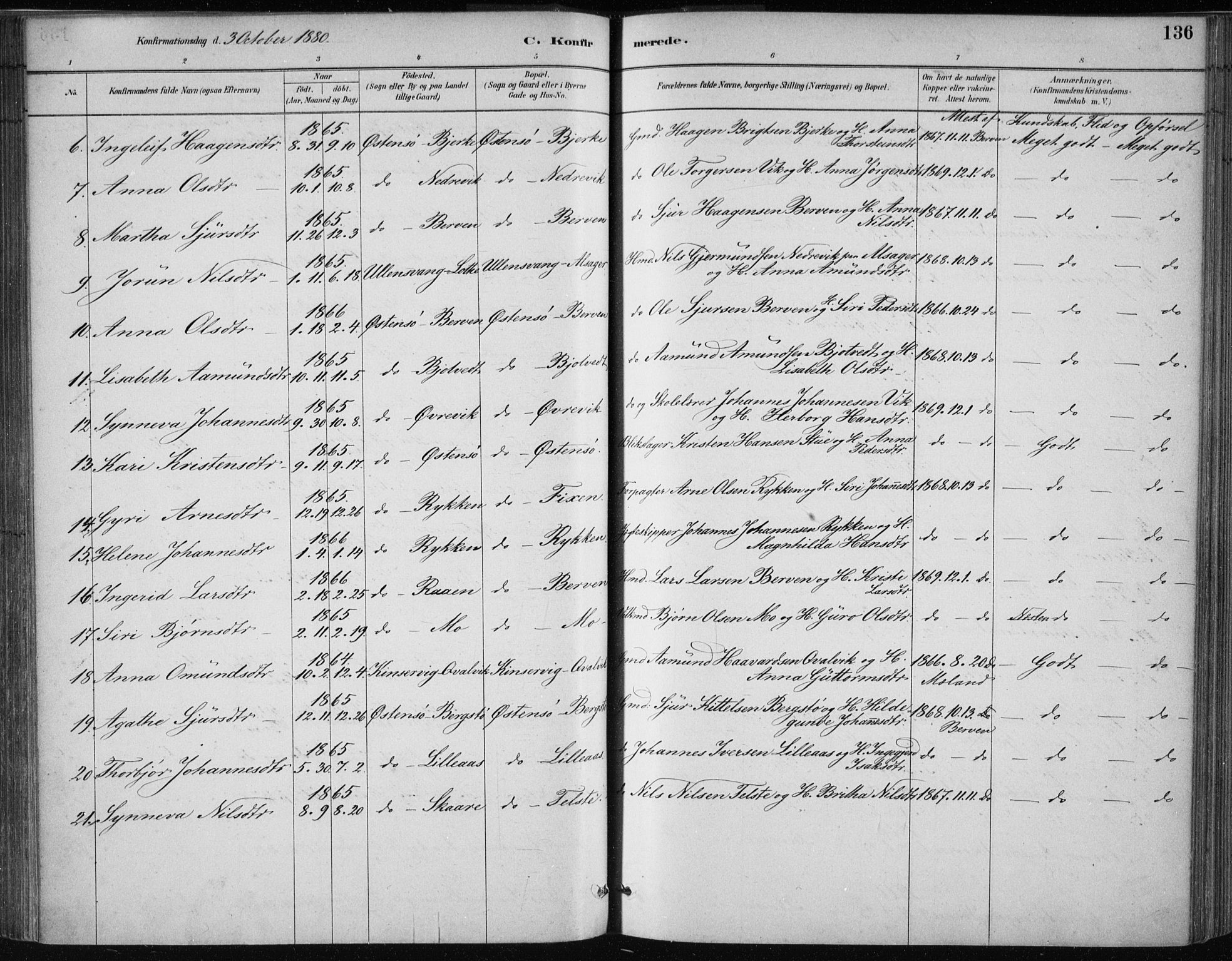 Kvam sokneprestembete, SAB/A-76201/H/Haa: Parish register (official) no. C  1, 1880-1906, p. 136