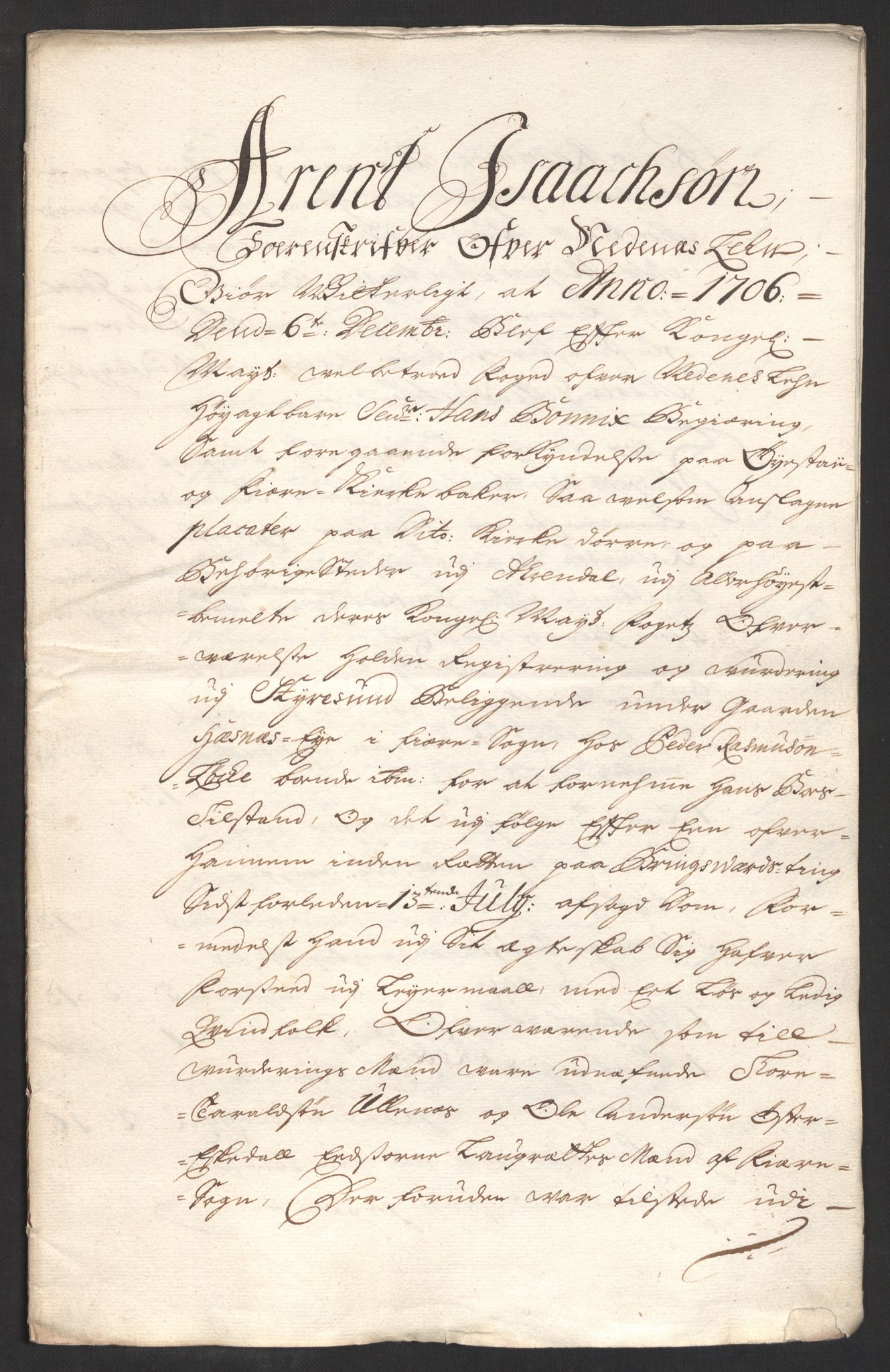 Rentekammeret inntil 1814, Reviderte regnskaper, Fogderegnskap, AV/RA-EA-4092/R39/L2318: Fogderegnskap Nedenes, 1706-1709, p. 27