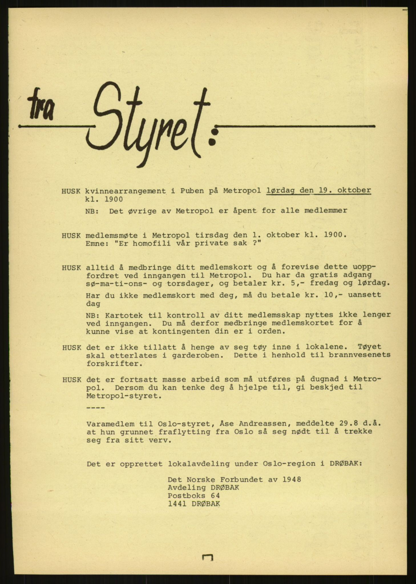 Det Norske Forbundet av 1948/Landsforeningen for Lesbisk og Homofil Frigjøring, AV/RA-PA-1216/E/Eb/L0001: Intern informasjon, 1952-1991, p. 427