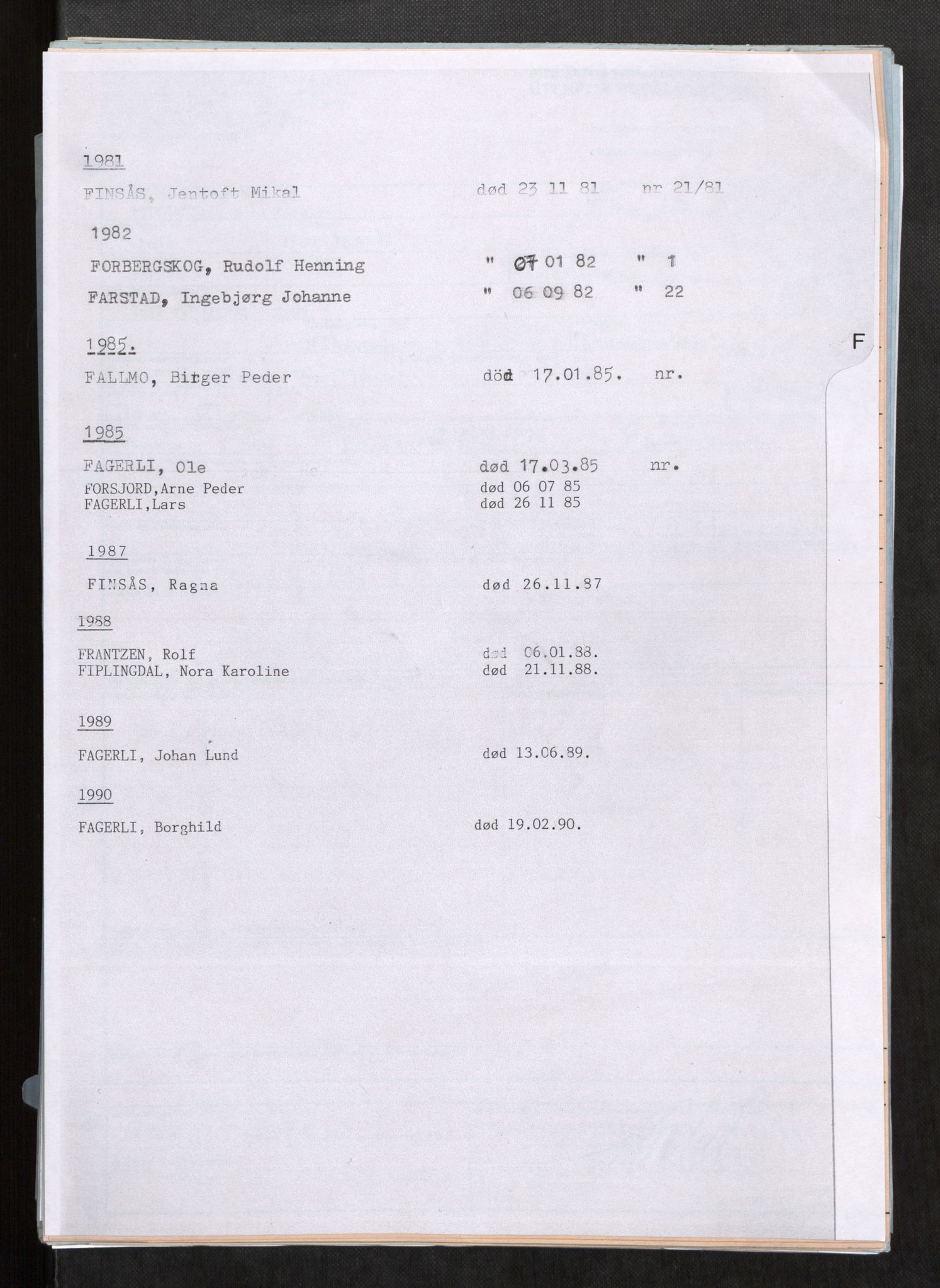 Vefsn lensmannskontor, SAT/A-5714/4/Gh/L0001: Dødsfallprotokoll, 1973-1990, p. 277