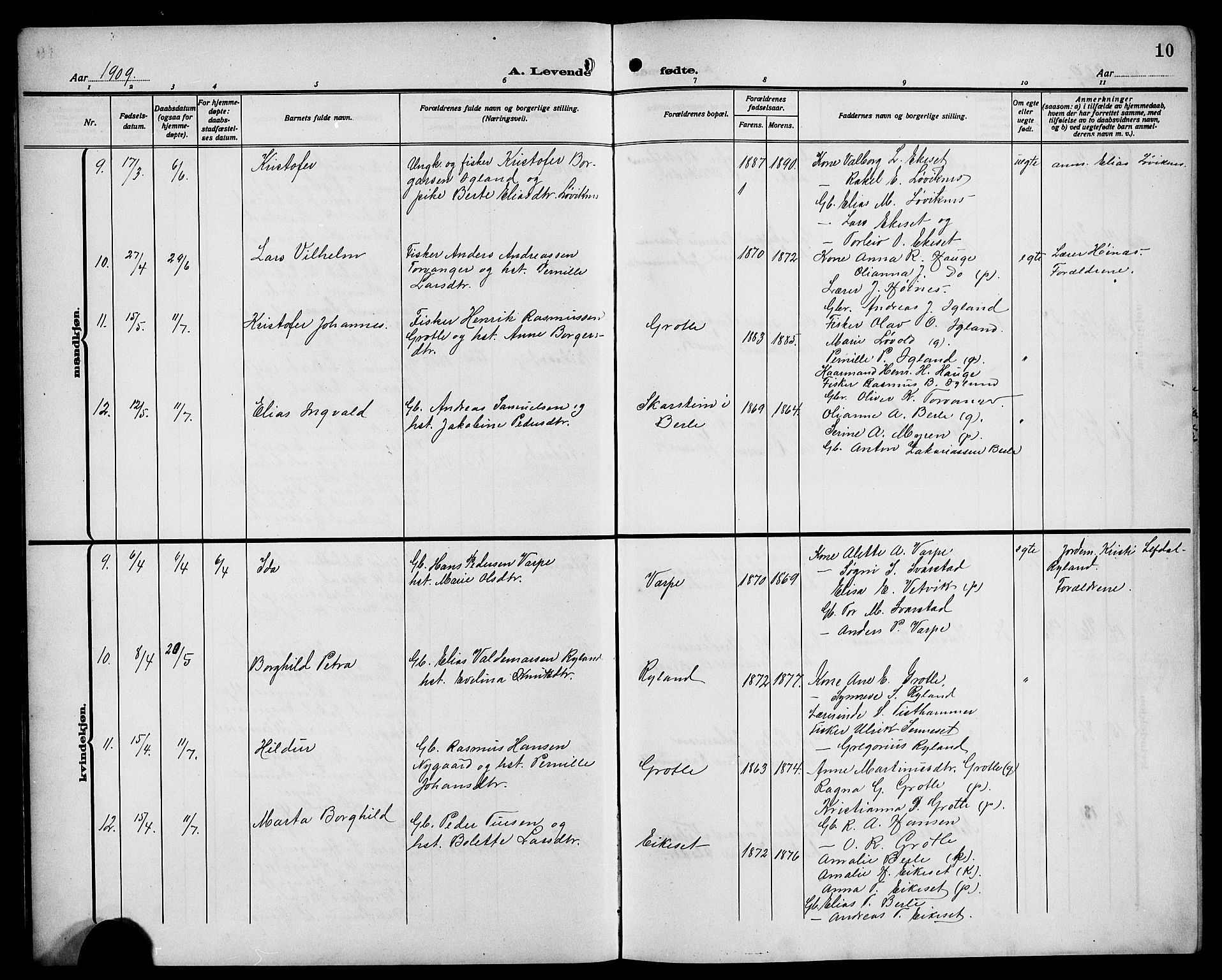 Bremanger sokneprestembete, SAB/A-82201/H/Hab/Habc/L0001: Parish register (copy) no. C 1, 1908-1919, p. 10