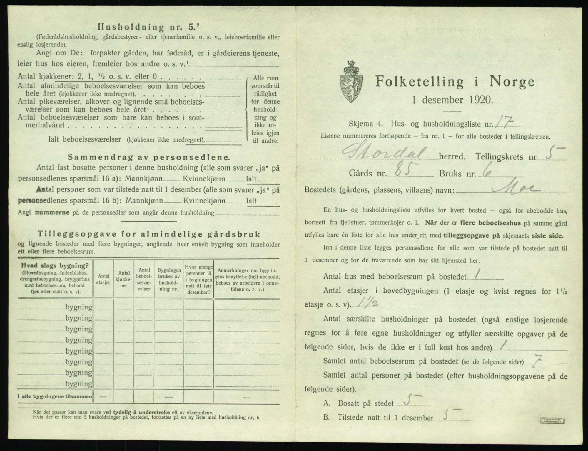 SAT, 1920 census for Stordal, 1920, p. 266