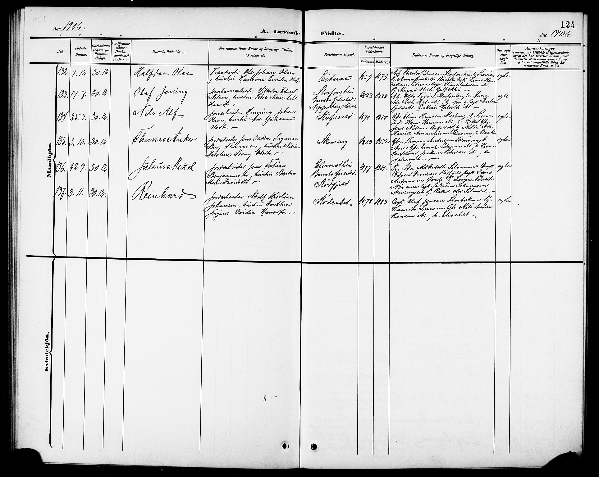 Ministerialprotokoller, klokkerbøker og fødselsregistre - Nordland, AV/SAT-A-1459/827/L0422: Parish register (copy) no. 827C11, 1899-1912, p. 124