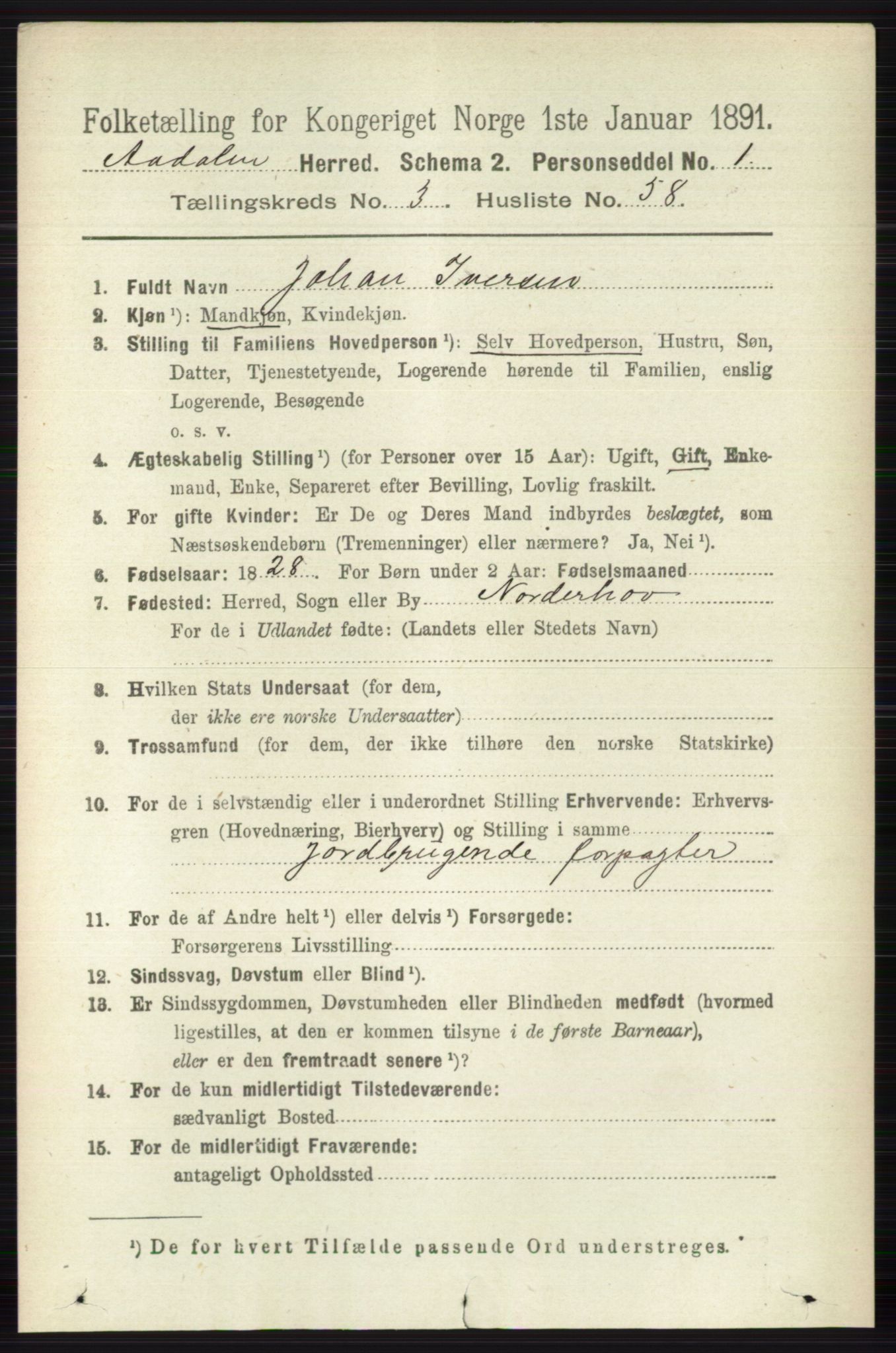 RA, 1891 census for 0614 Ådal, 1891, p. 1433