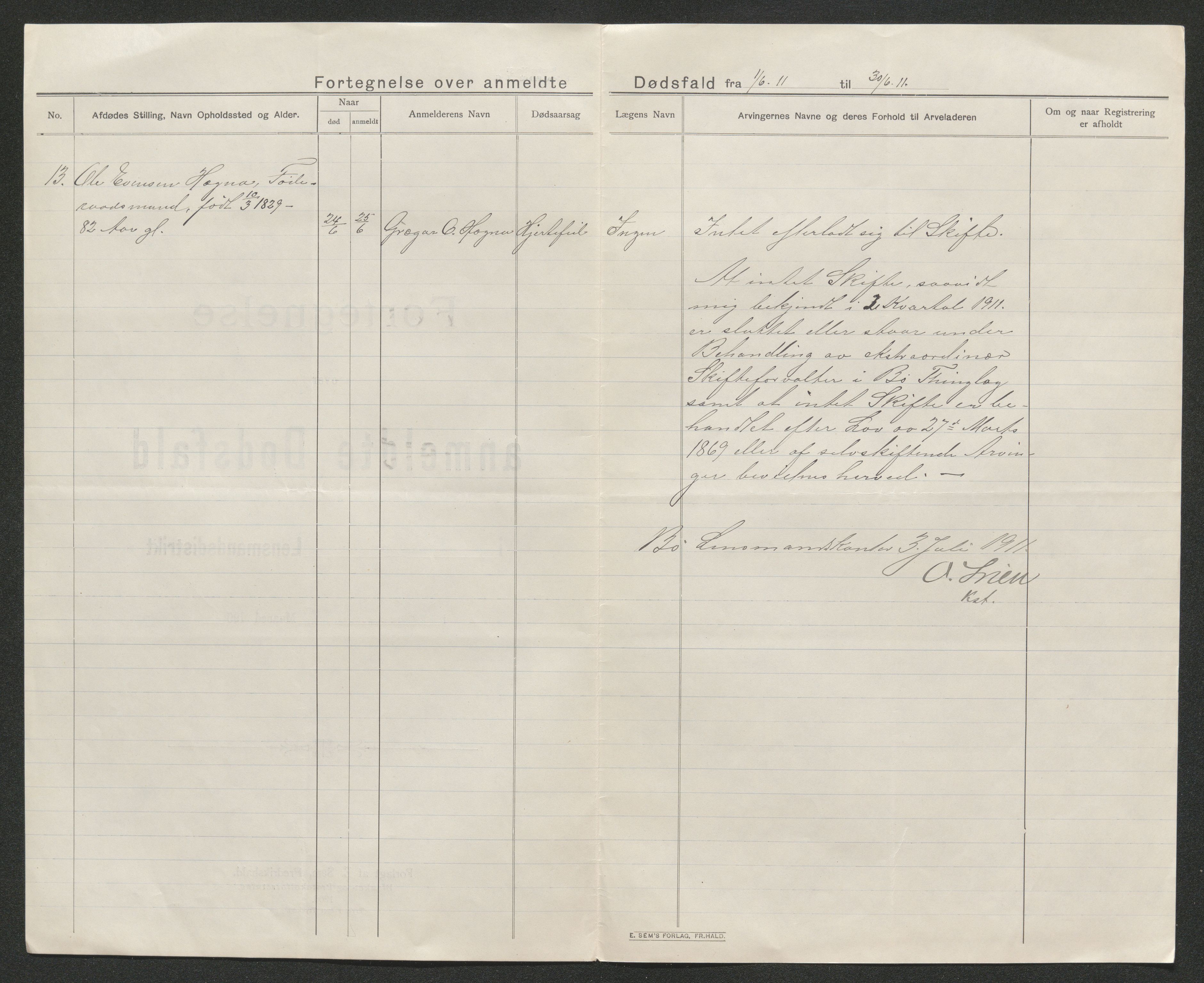 Nedre Telemark sorenskriveri, AV/SAKO-A-135/H/Ha/Hab/L0005: Dødsfallsfortegnelser
, 1911-1916, p. 26