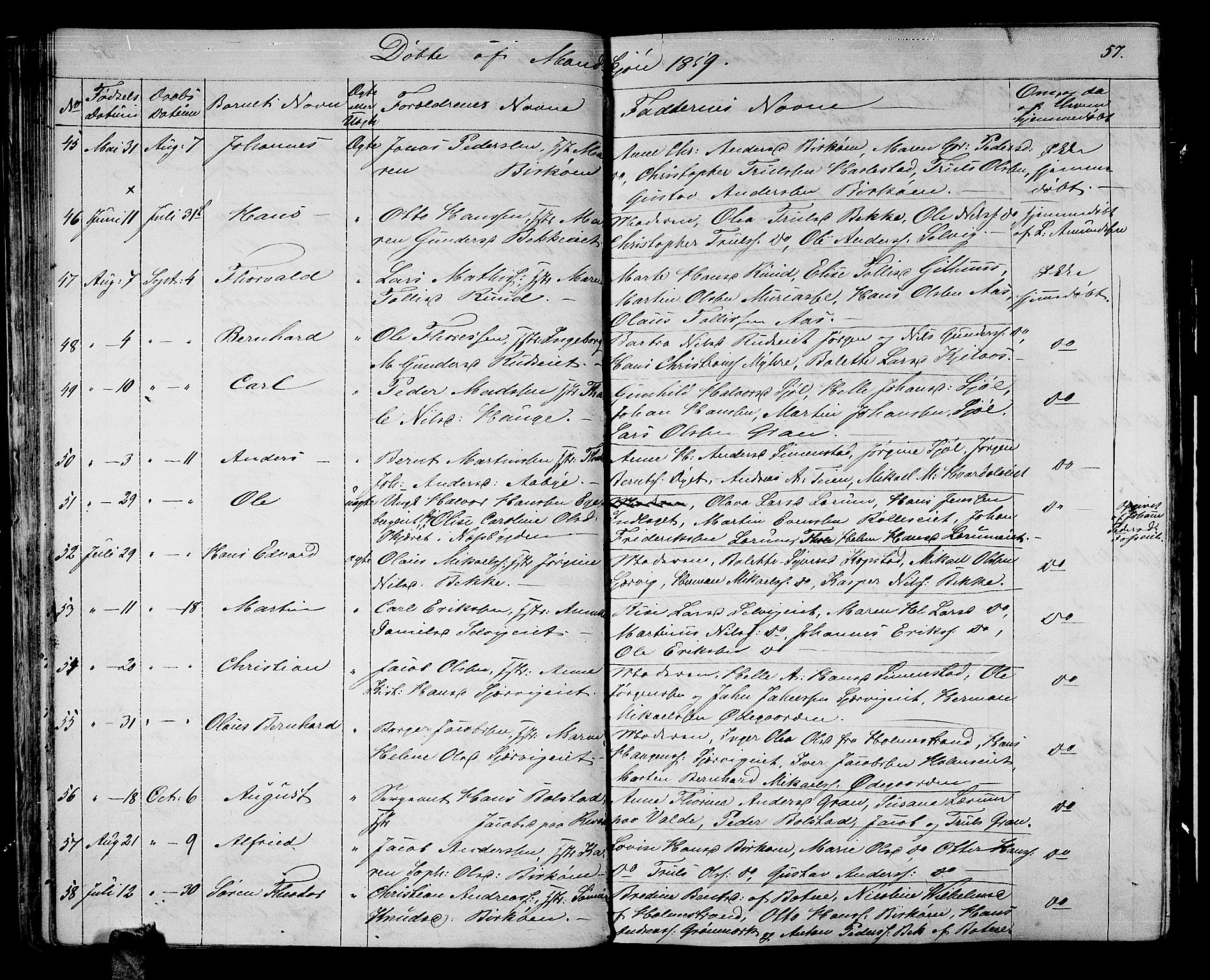 Sande Kirkebøker, AV/SAKO-A-53/G/Ga/L0002: Parish register (copy) no. 2, 1847-1863, p. 57