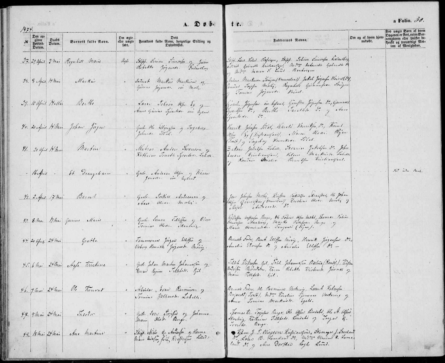 Oddernes sokneprestkontor, AV/SAK-1111-0033/F/Fb/Fba/L0007: Parish register (copy) no. B 7, 1869-1887, p. 30