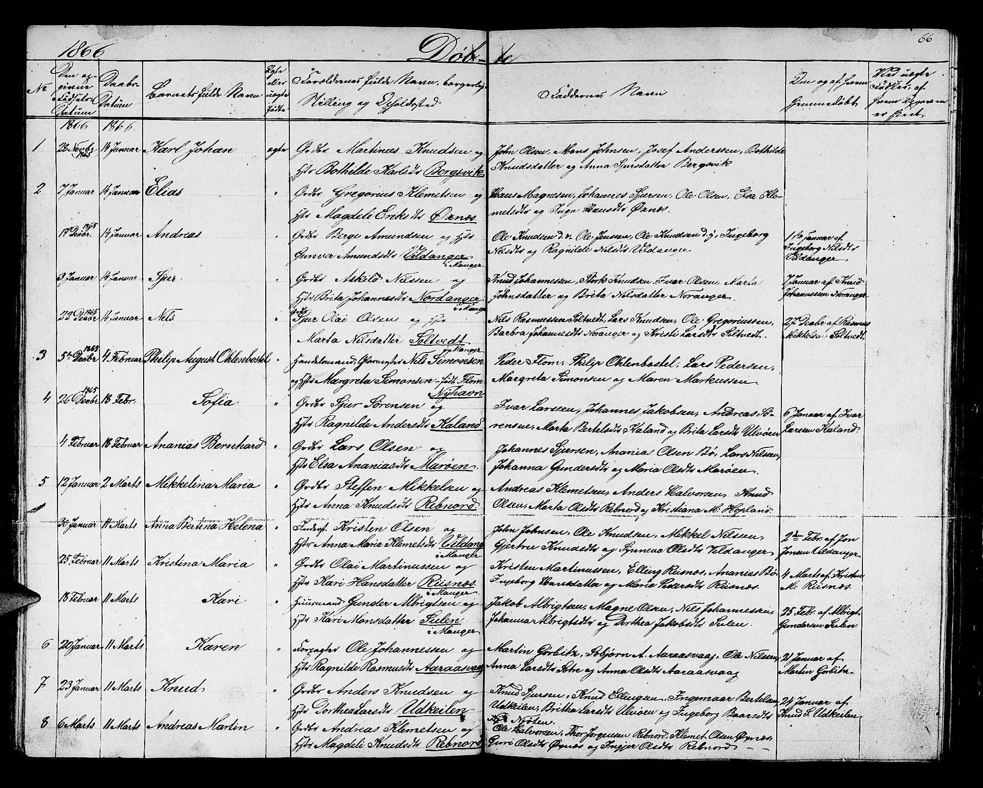 Lindås Sokneprestembete, SAB/A-76701/H/Hab: Parish register (copy) no. C 1, 1853-1867, p. 66