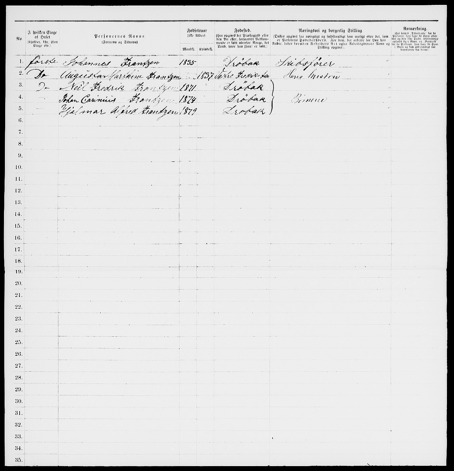 RA, 1885 census for 0203 Drøbak, 1885, p. 29