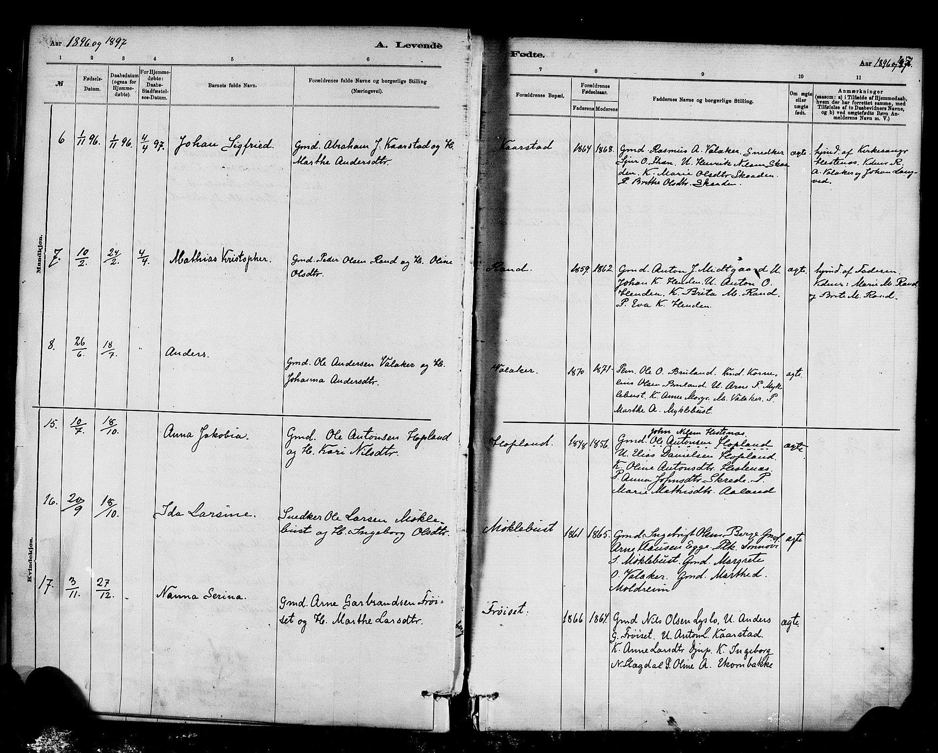 Innvik sokneprestembete, AV/SAB-A-80501: Parish register (official) no. D 1, 1879-1900, p. 47