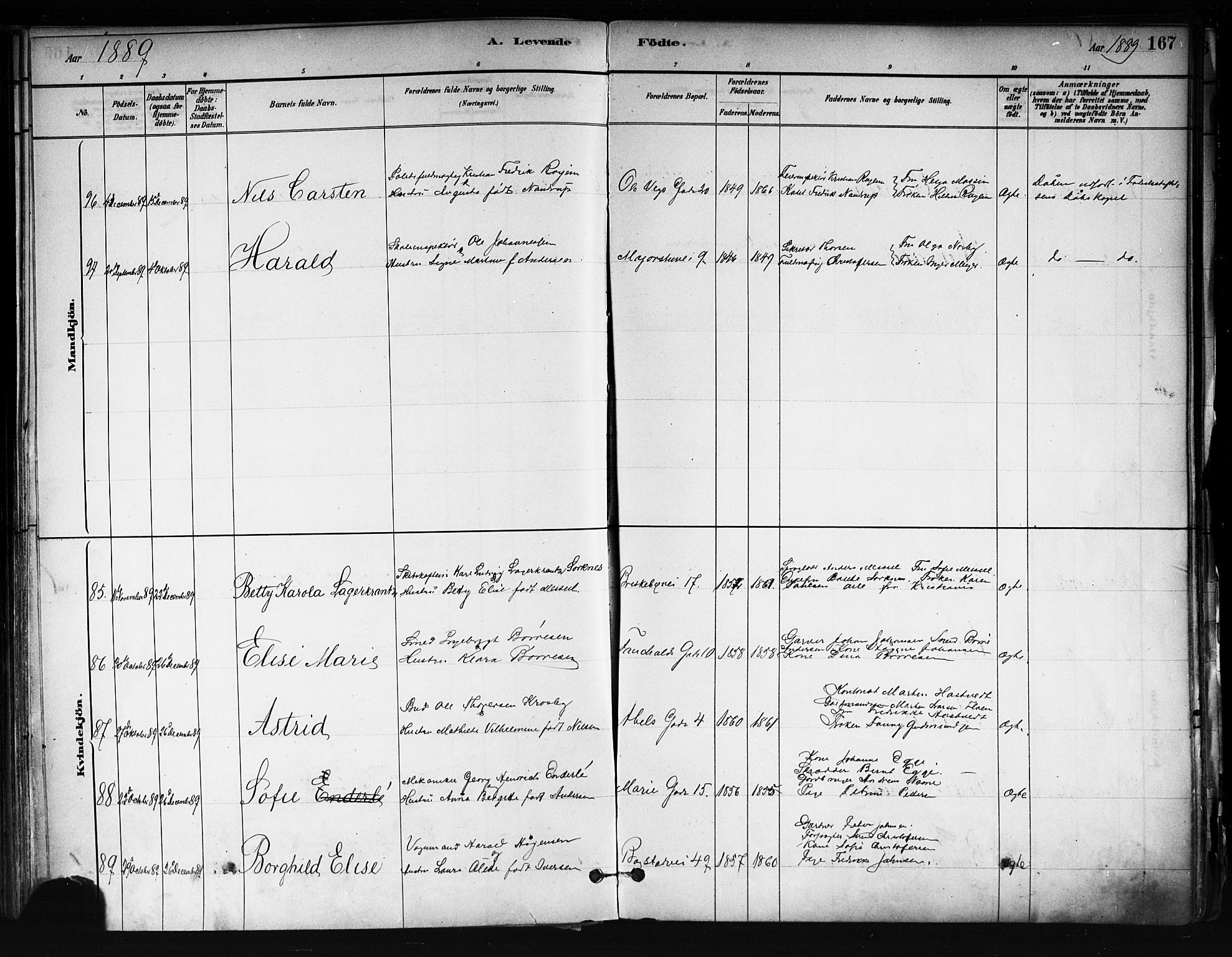 Uranienborg prestekontor Kirkebøker, SAO/A-10877/F/Fa/L0001: Parish register (official) no. 1, 1880-1895, p. 167