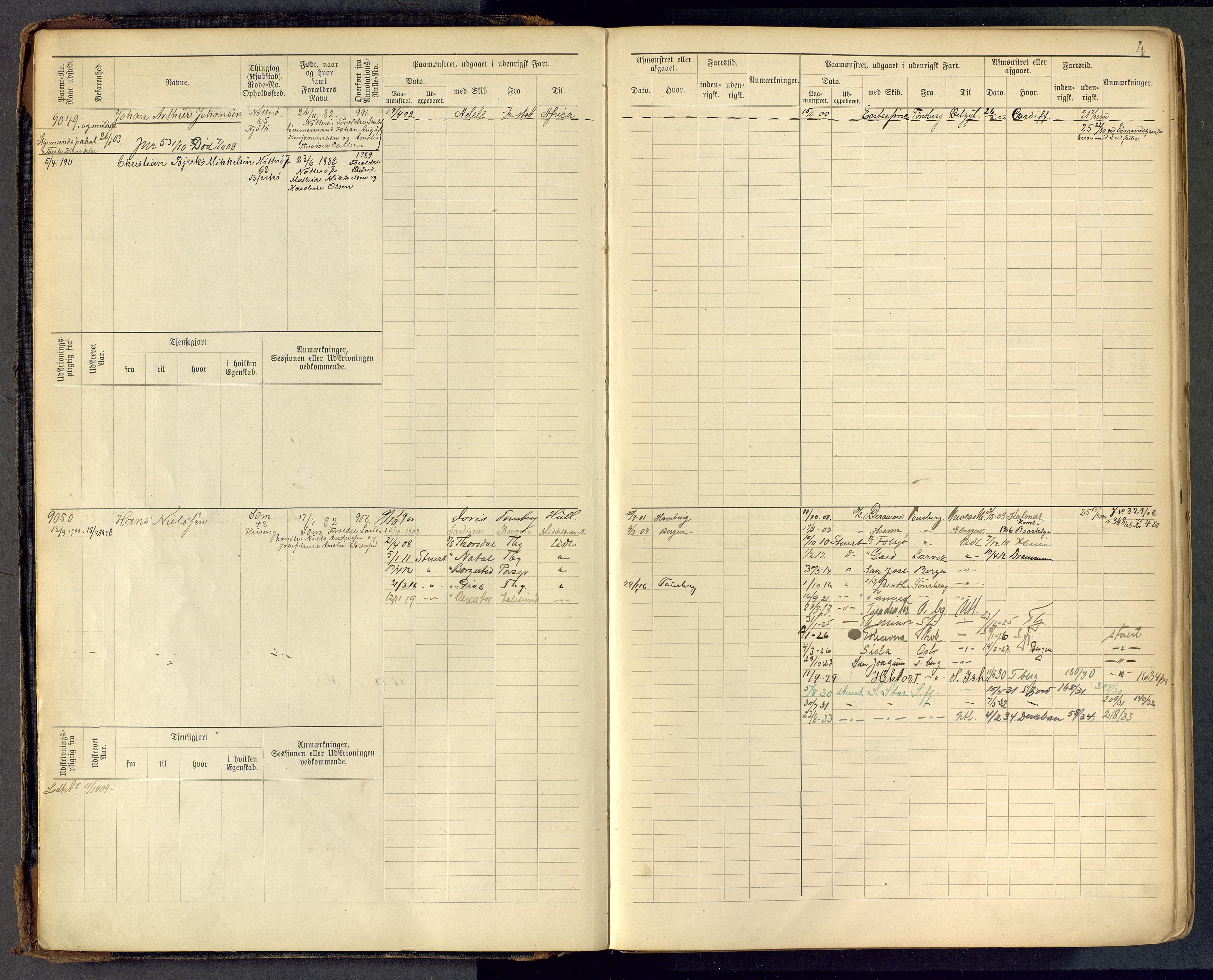 Tønsberg innrulleringskontor, AV/SAKO-A-786/F/Fc/Fcb/L0009: Hovedrulle Patent nr. 9043-9992, 1900-1921, p. 4