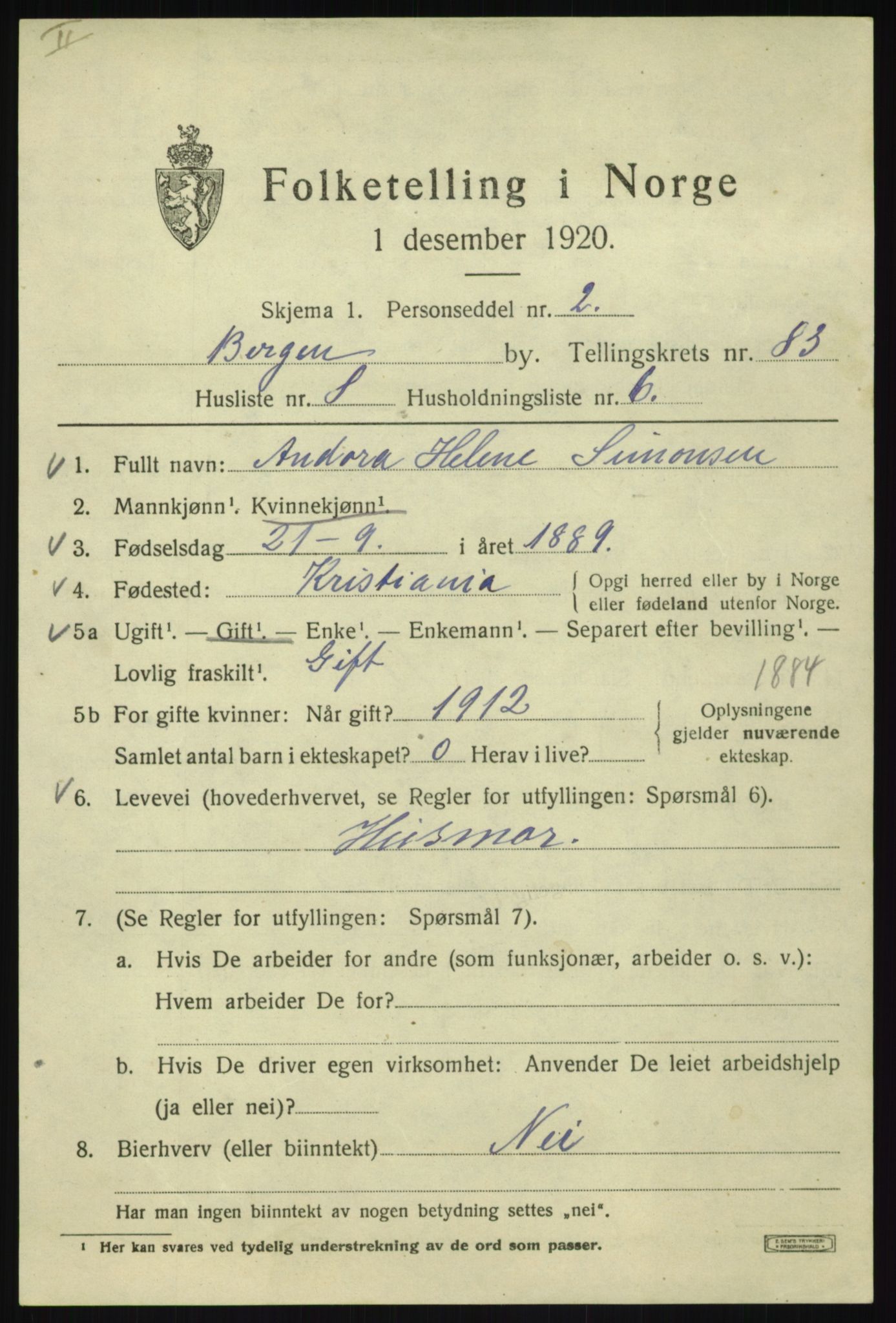 SAB, 1920 census for Bergen, 1920, p. 154578