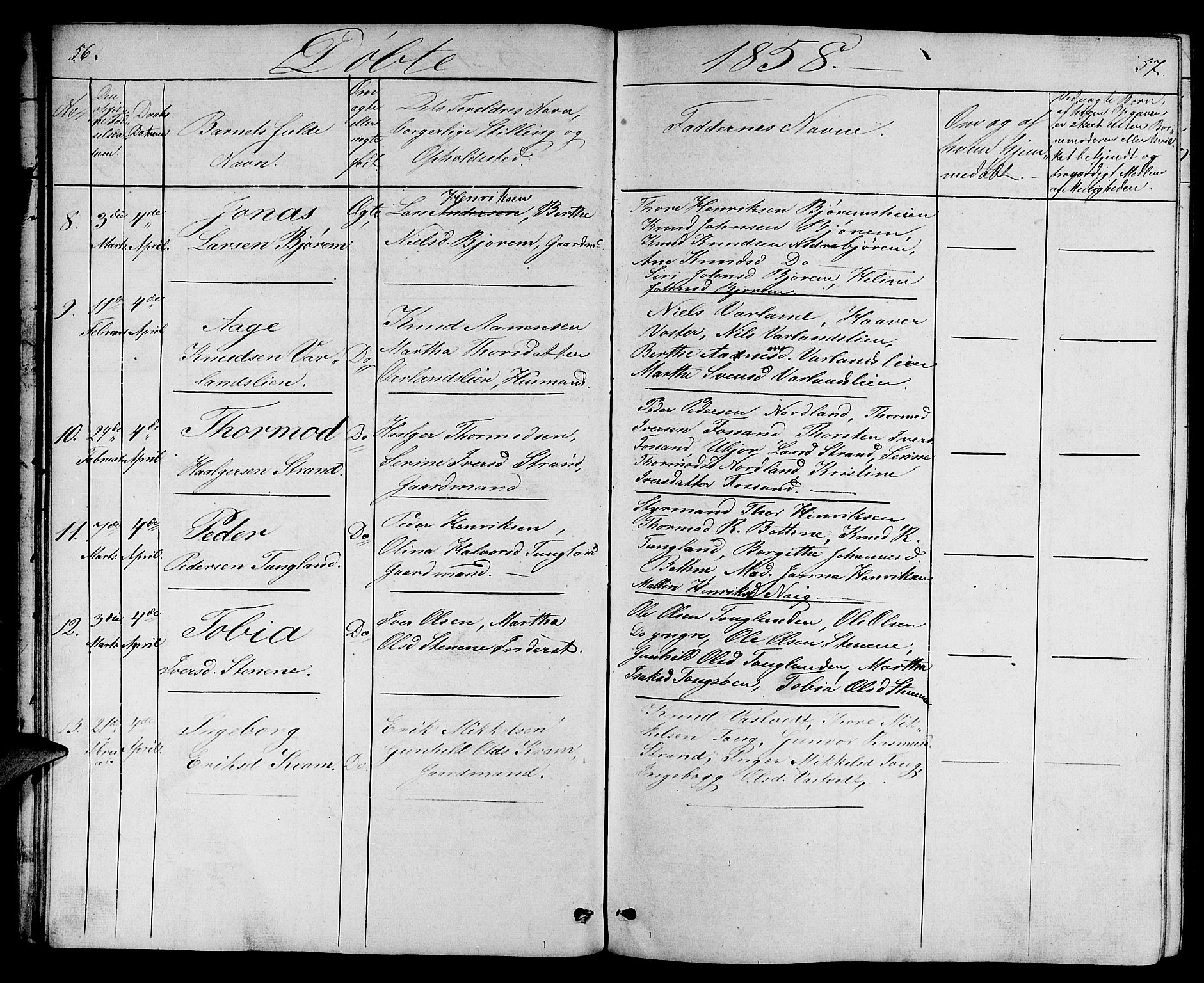 Strand sokneprestkontor, SAST/A-101828/H/Ha/Hab/L0003: Parish register (copy) no. B 3, 1855-1881, p. 56-57