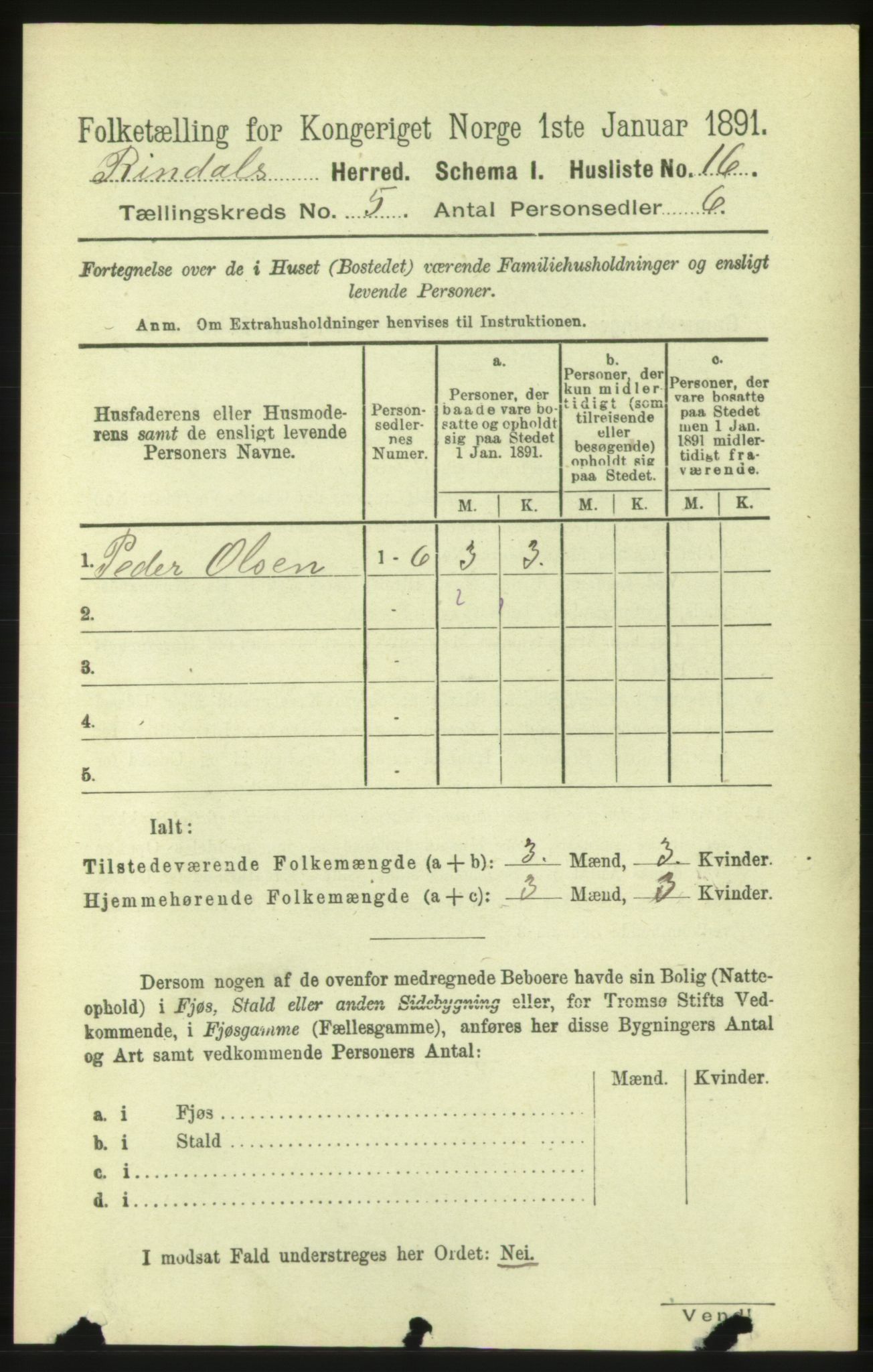 RA, 1891 census for 1567 Rindal, 1891, p. 1579