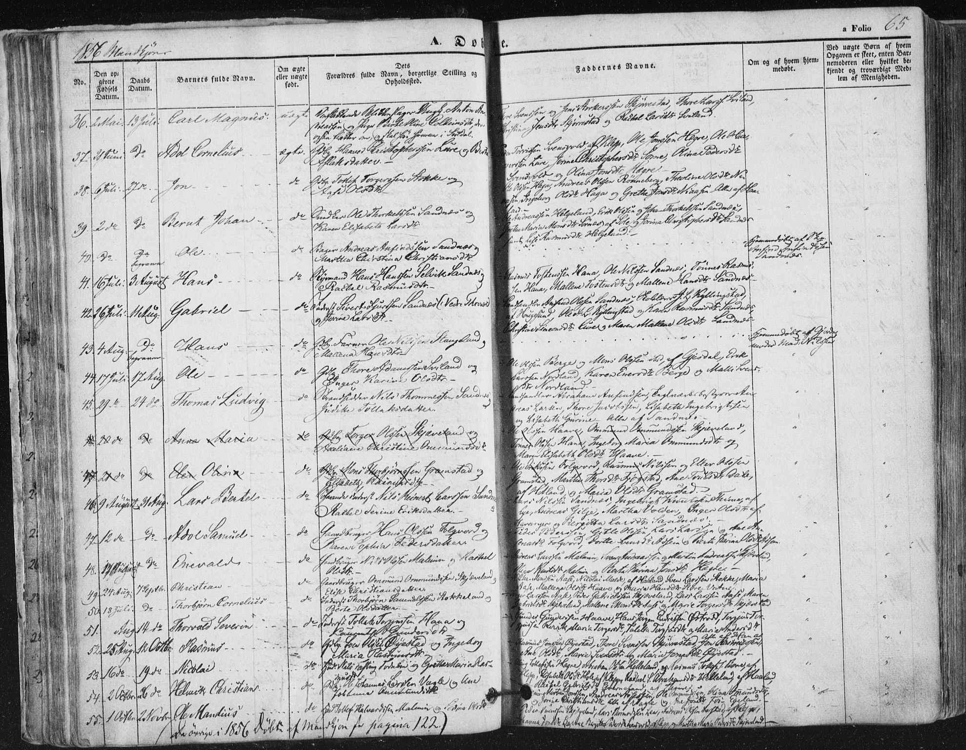 Høyland sokneprestkontor, SAST/A-101799/001/30BA/L0008: Parish register (official) no. A 8, 1841-1856, p. 65