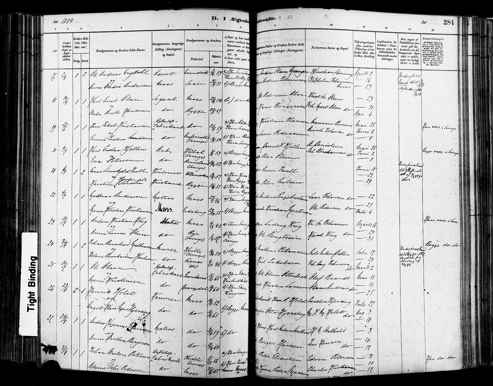 Moss prestekontor Kirkebøker, SAO/A-2003/F/Fb/L0001: Parish register (official) no. II 1, 1878-1886, p. 284
