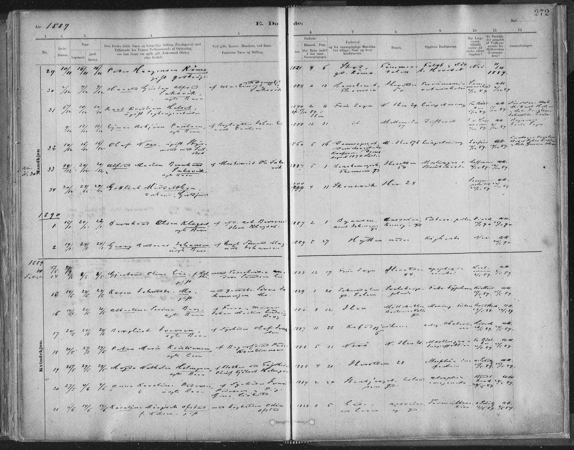 Ministerialprotokoller, klokkerbøker og fødselsregistre - Sør-Trøndelag, SAT/A-1456/603/L0162: Parish register (official) no. 603A01, 1879-1895, p. 272
