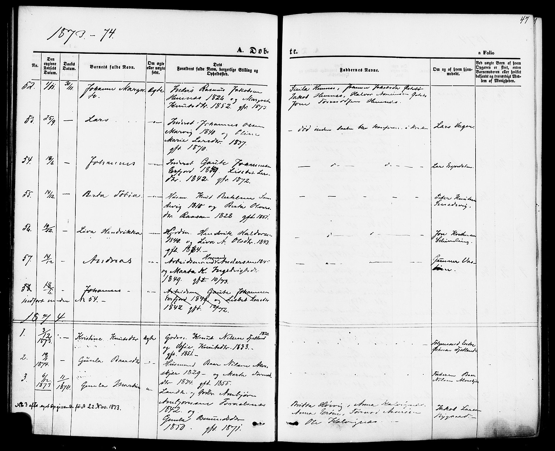 Jelsa sokneprestkontor, AV/SAST-A-101842/01/IV: Parish register (official) no. A 8, 1867-1883, p. 47