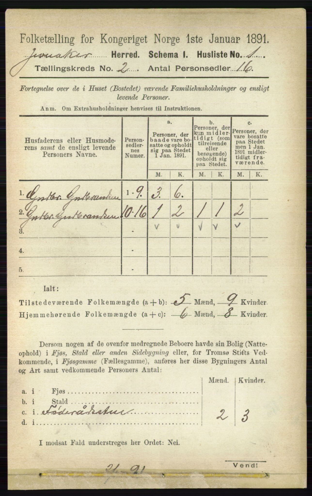 RA, 1891 census for 0532 Jevnaker, 1891, p. 557
