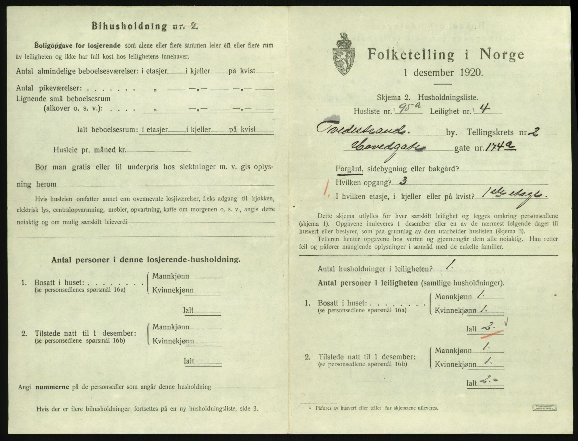 SAK, 1920 census for Tvedestrand, 1920, p. 1191