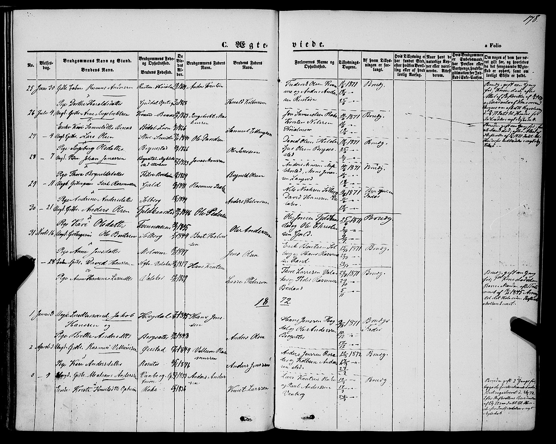 Innvik sokneprestembete, AV/SAB-A-80501: Parish register (official) no. A 6, 1865-1878, p. 178