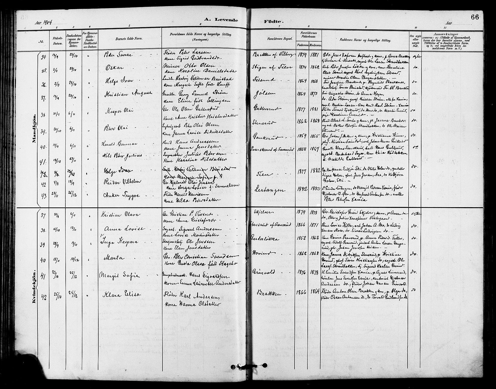 Fet prestekontor Kirkebøker, AV/SAO-A-10370a/G/Ga/L0007: Parish register (copy) no. I 7, 1892-1906, p. 66