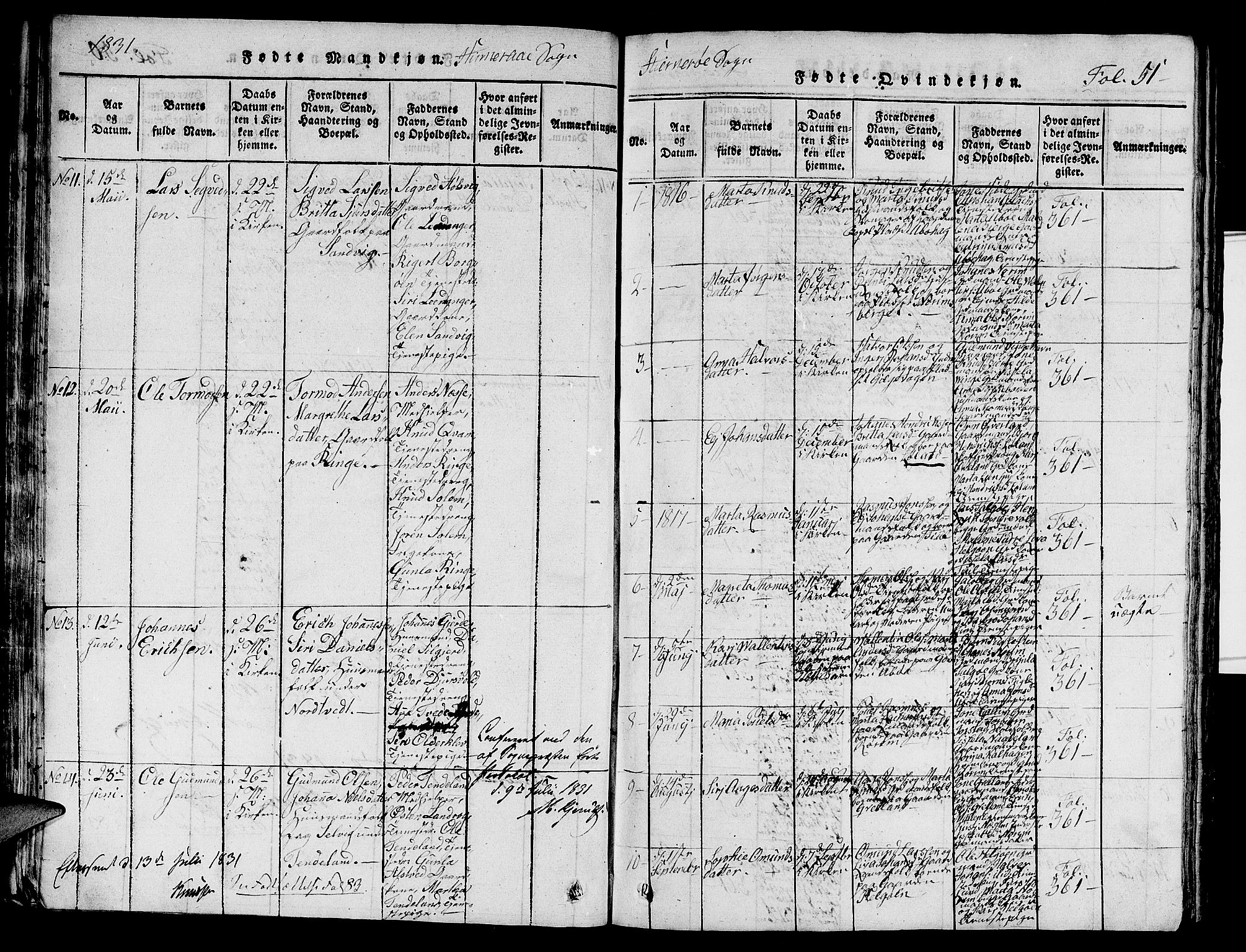 Nedstrand sokneprestkontor, AV/SAST-A-101841/01/V: Parish register (copy) no. B 1 /1, 1816-1847, p. 51