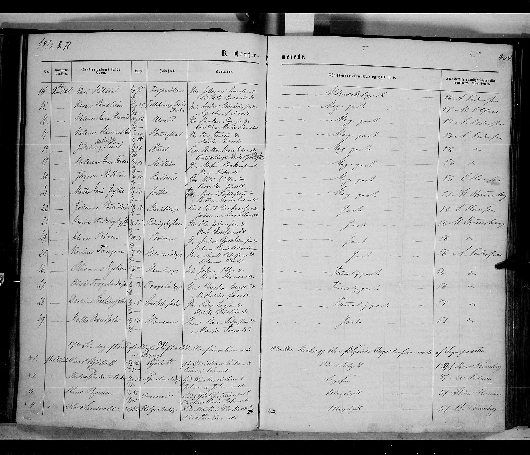 Østre Toten prestekontor, SAH/PREST-104/H/Ha/Haa/L0005: Parish register (official) no. 5, 1866-1877, p. 204